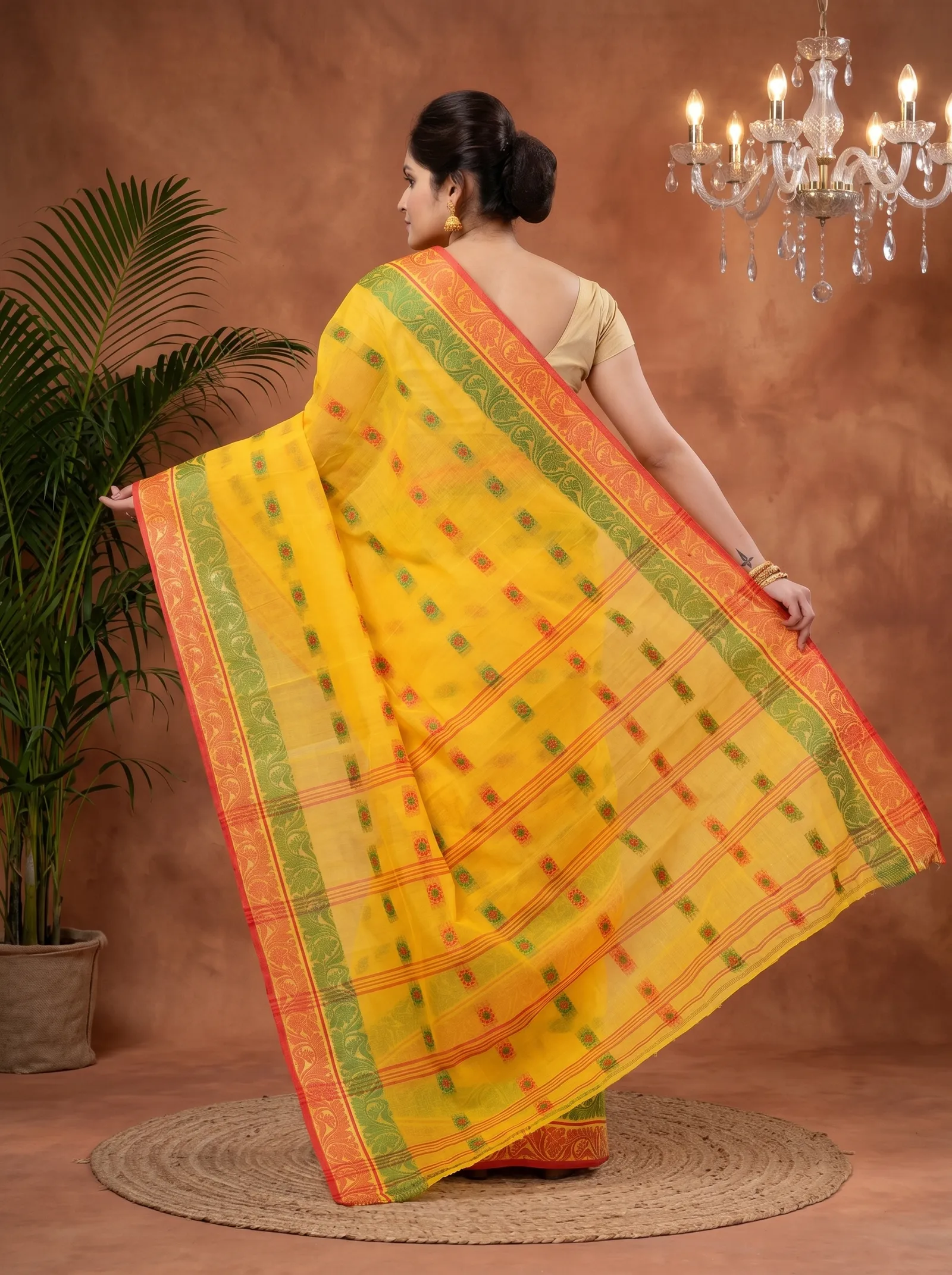 DipDiya Pure Cotton  Traditional Bengali Yellow Artisan Crafted Pushti Desiging Tant Saree