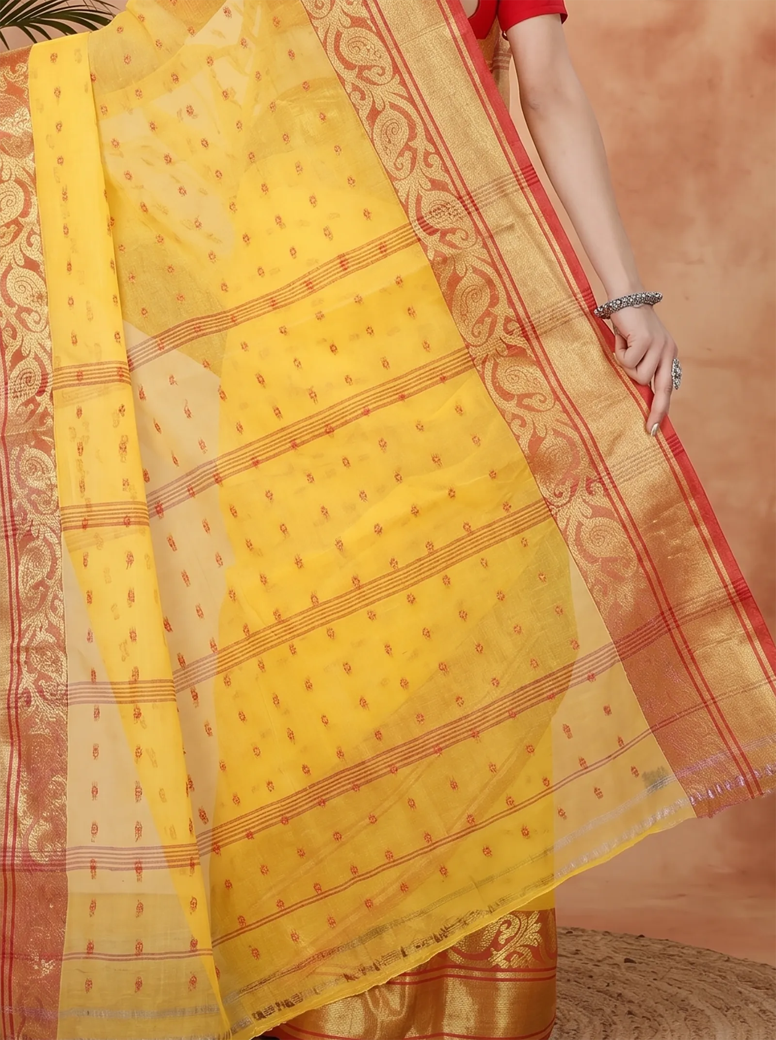 DipDiya Pure Cotton  Traditional Bengali Yellow Artisan Crafted Sachi Tant Saree