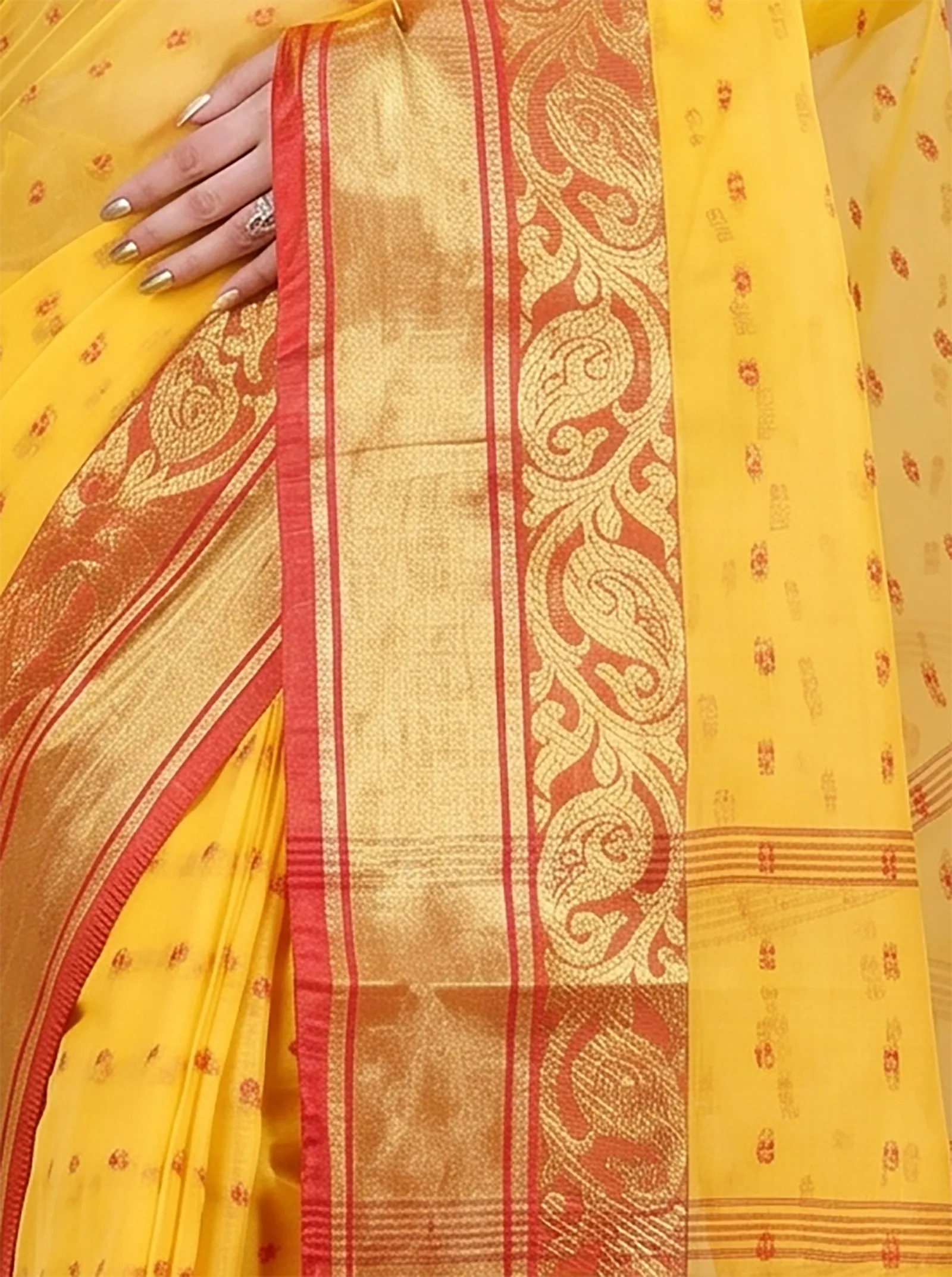 DipDiya Pure Cotton  Traditional Bengali Yellow Artisan Crafted Sachi Tant Saree
