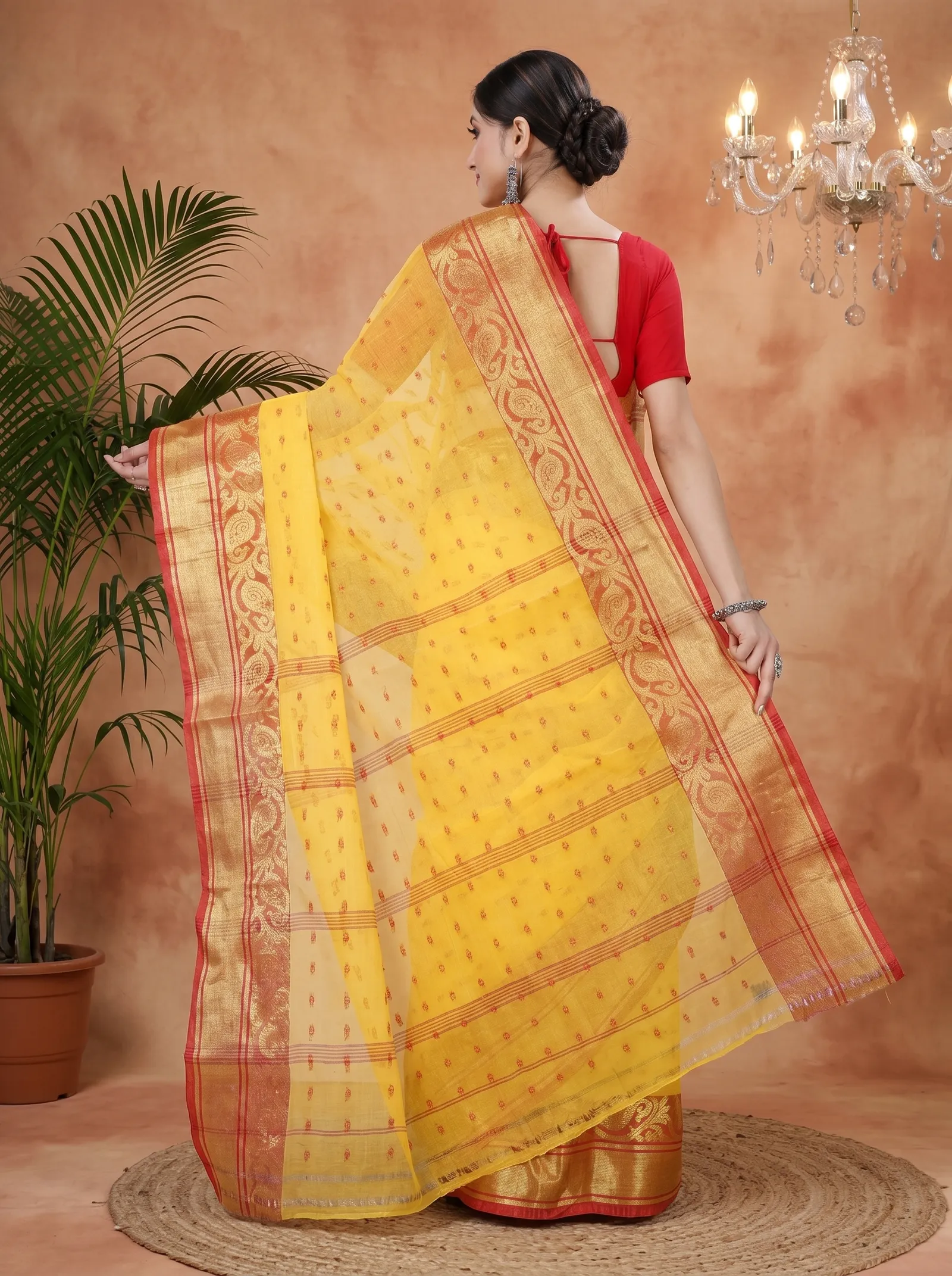 DipDiya Pure Cotton  Traditional Bengali Yellow Artisan Crafted Sachi Tant Saree