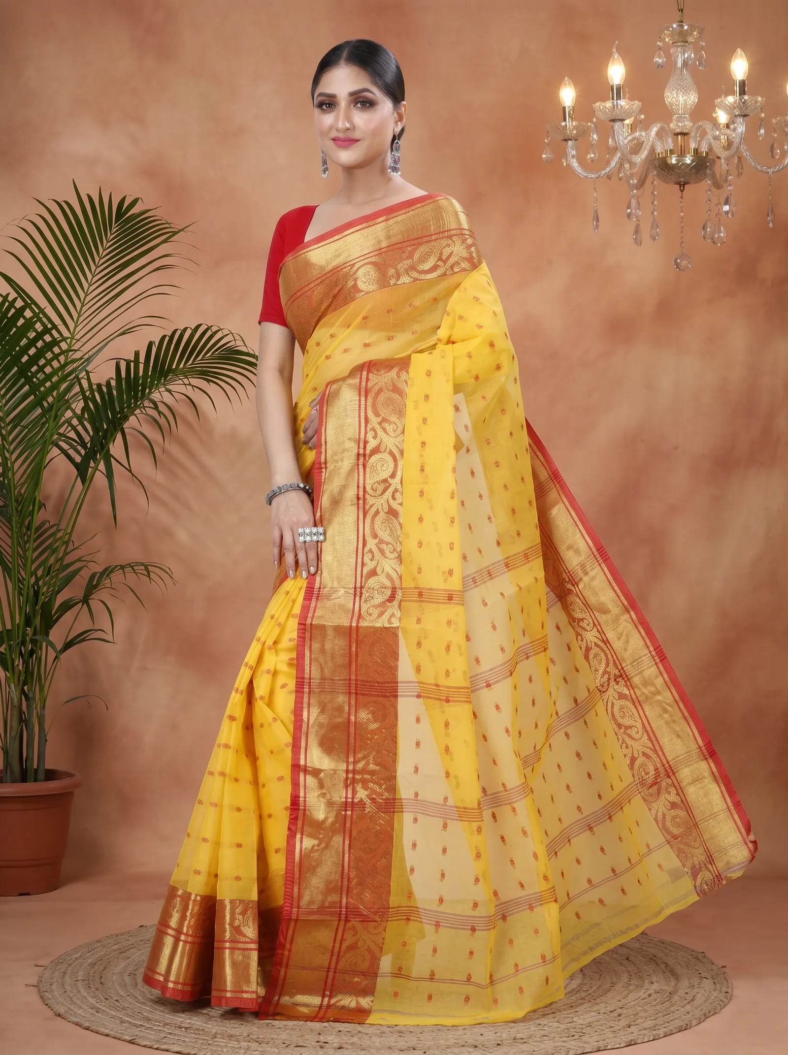 DipDiya Pure Cotton  Traditional Bengali Yellow Artisan Crafted Sachi Tant Saree