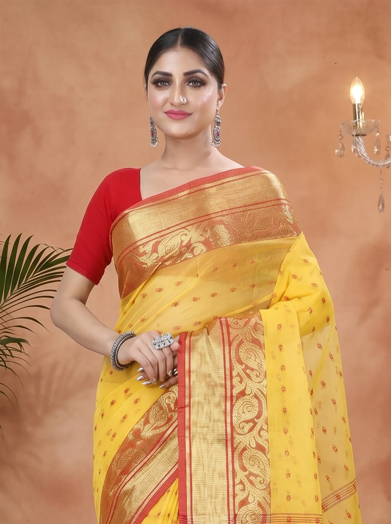 DipDiya Pure Cotton  Traditional Bengali Yellow Artisan Crafted Sachi Tant Saree