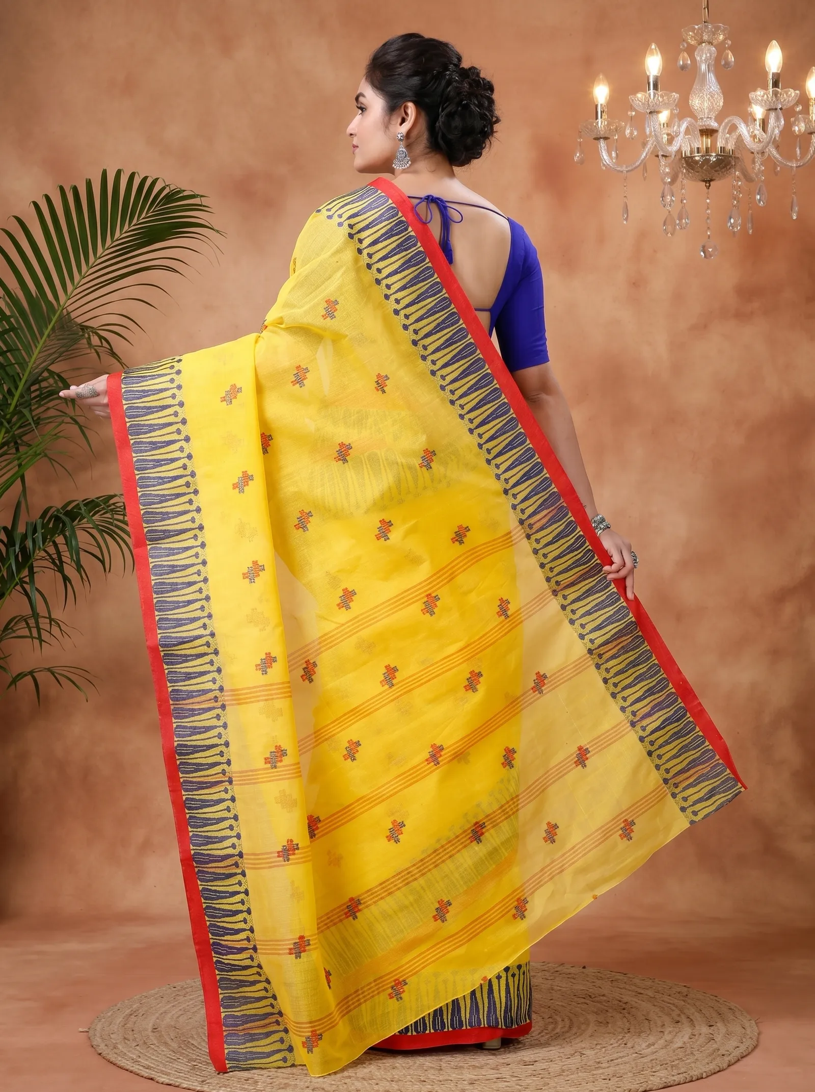 DipDiya Pure Cotton  Traditional Bengali Yellow Artisan Crafted Simar Tant Saree