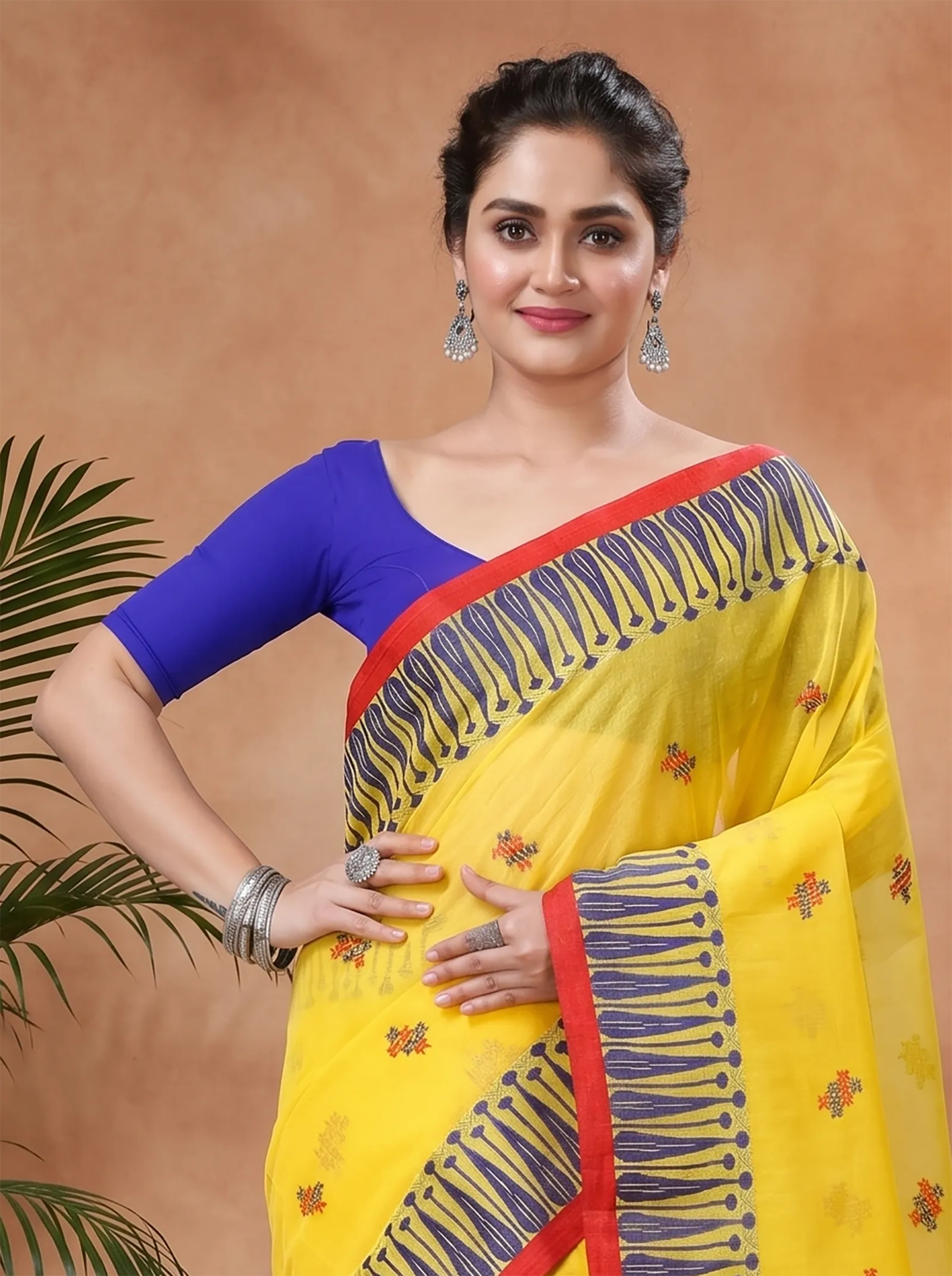 DipDiya Pure Cotton  Traditional Bengali Yellow Artisan Crafted Simar Tant Saree