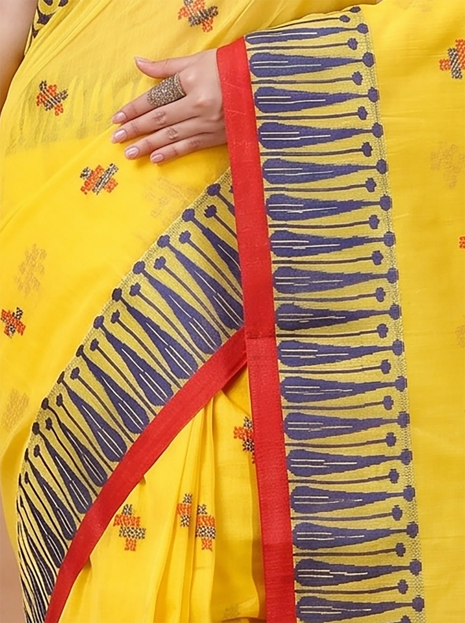 DipDiya Pure Cotton  Traditional Bengali Yellow Artisan Crafted Simar Tant Saree