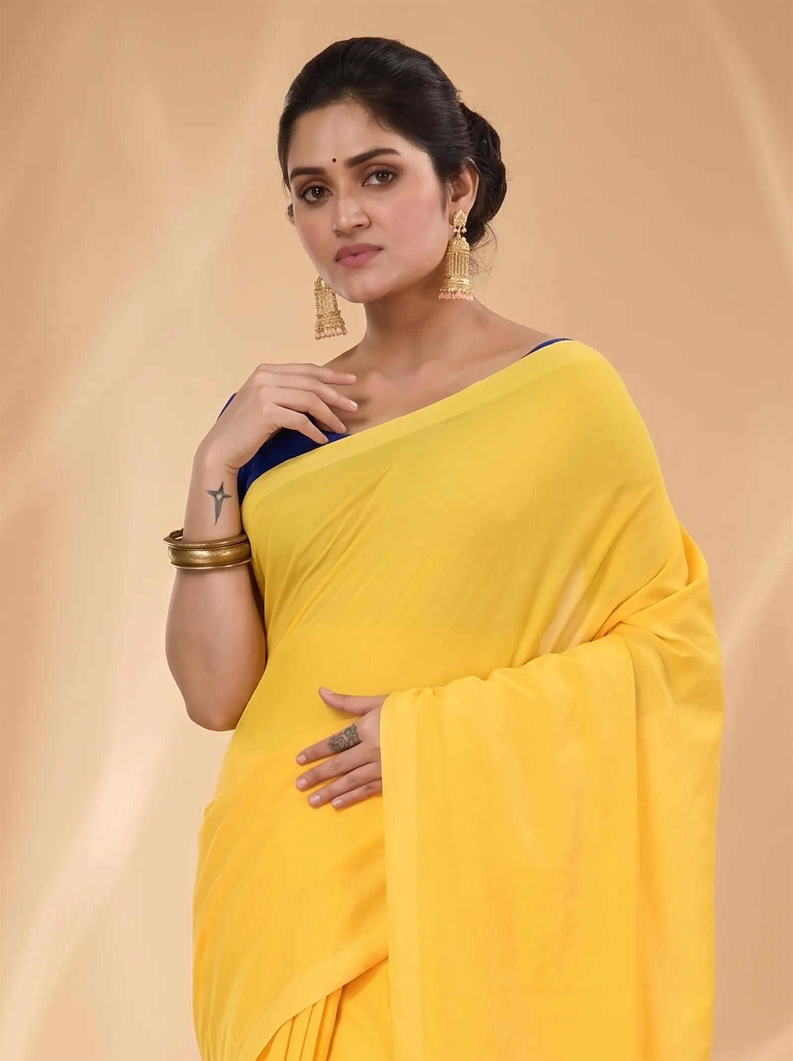 DipDiya Pure Cotton  Traditional Bengali Yellow Artisan Crafted ThanKhadi Handloom Saree
