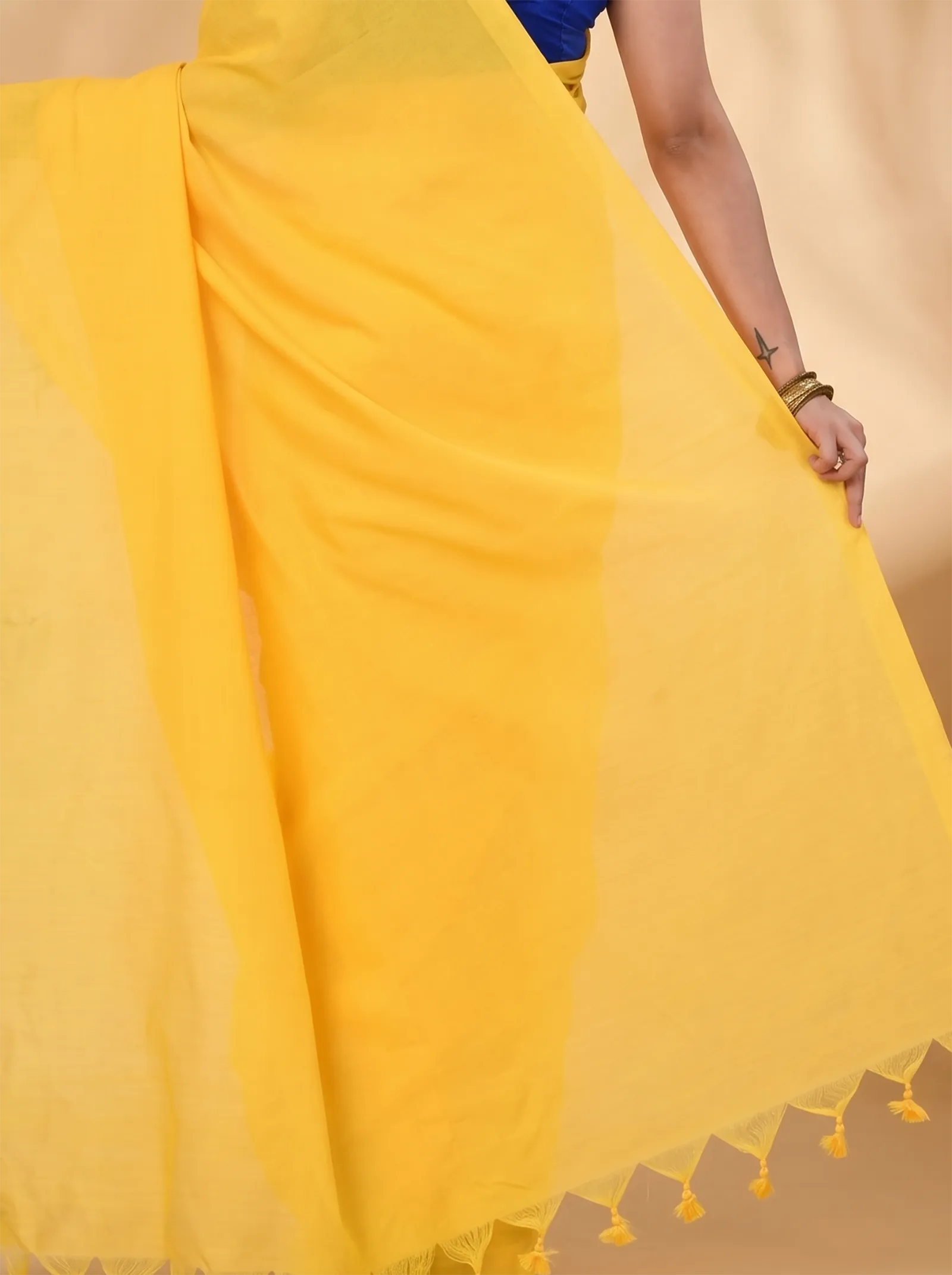 DipDiya Pure Cotton  Traditional Bengali Yellow Artisan Crafted ThanKhadi Handloom Saree