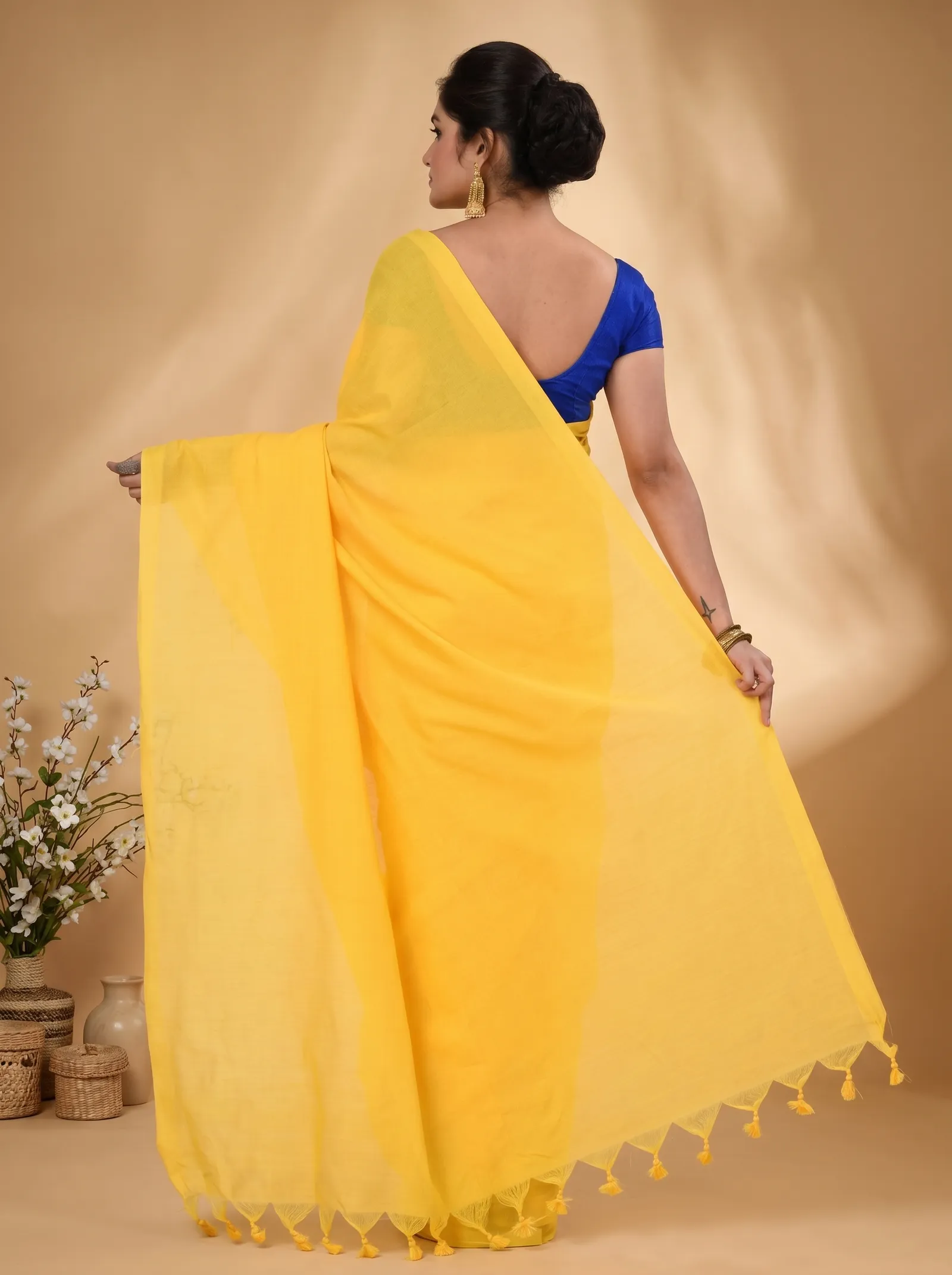 DipDiya Pure Cotton  Traditional Bengali Yellow Artisan Crafted ThanKhadi Handloom Saree