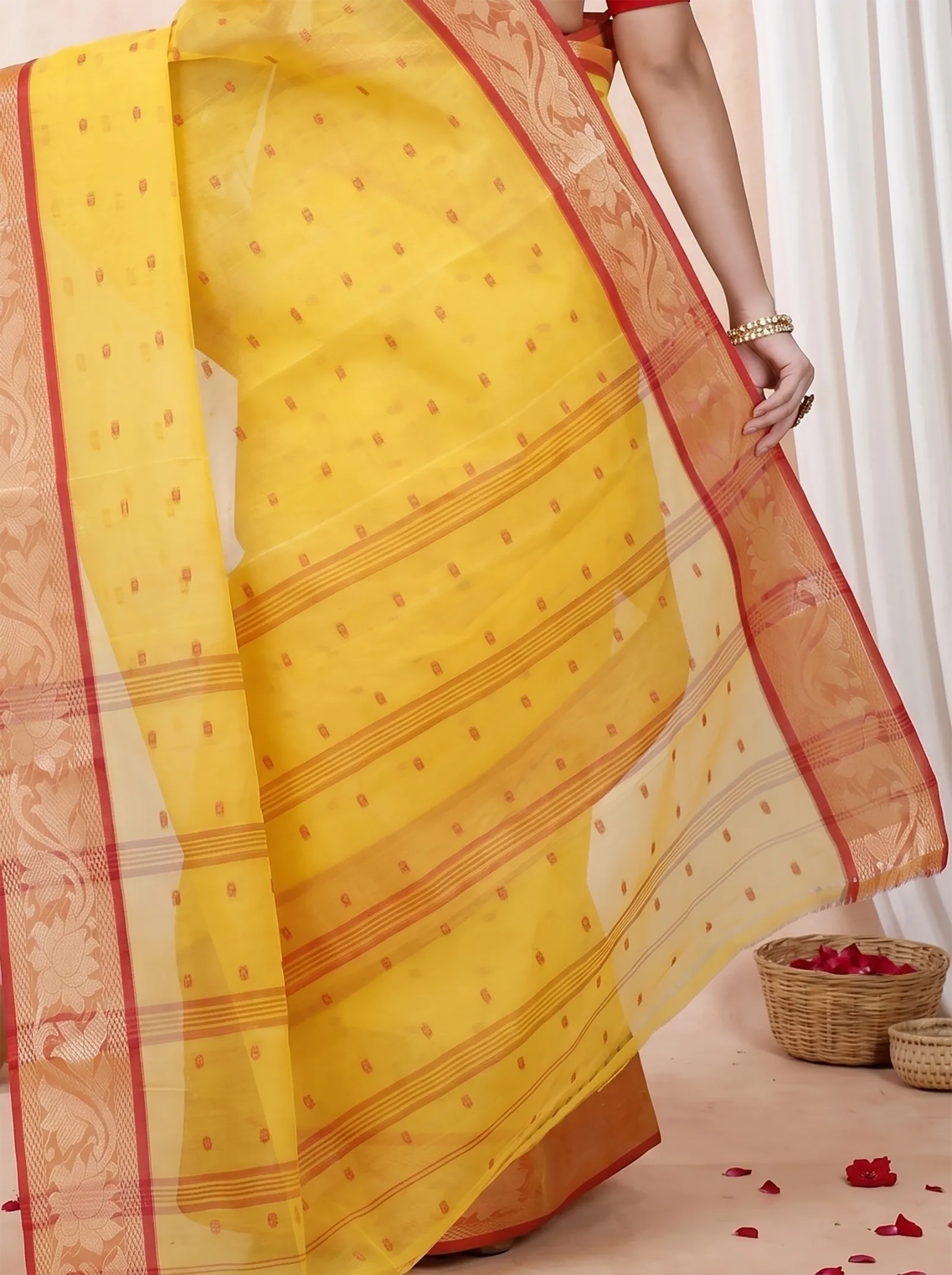 DipDiya Pure Cotton  Traditional Bengali Yellow Artisan Crafted Unnati Tant Saree