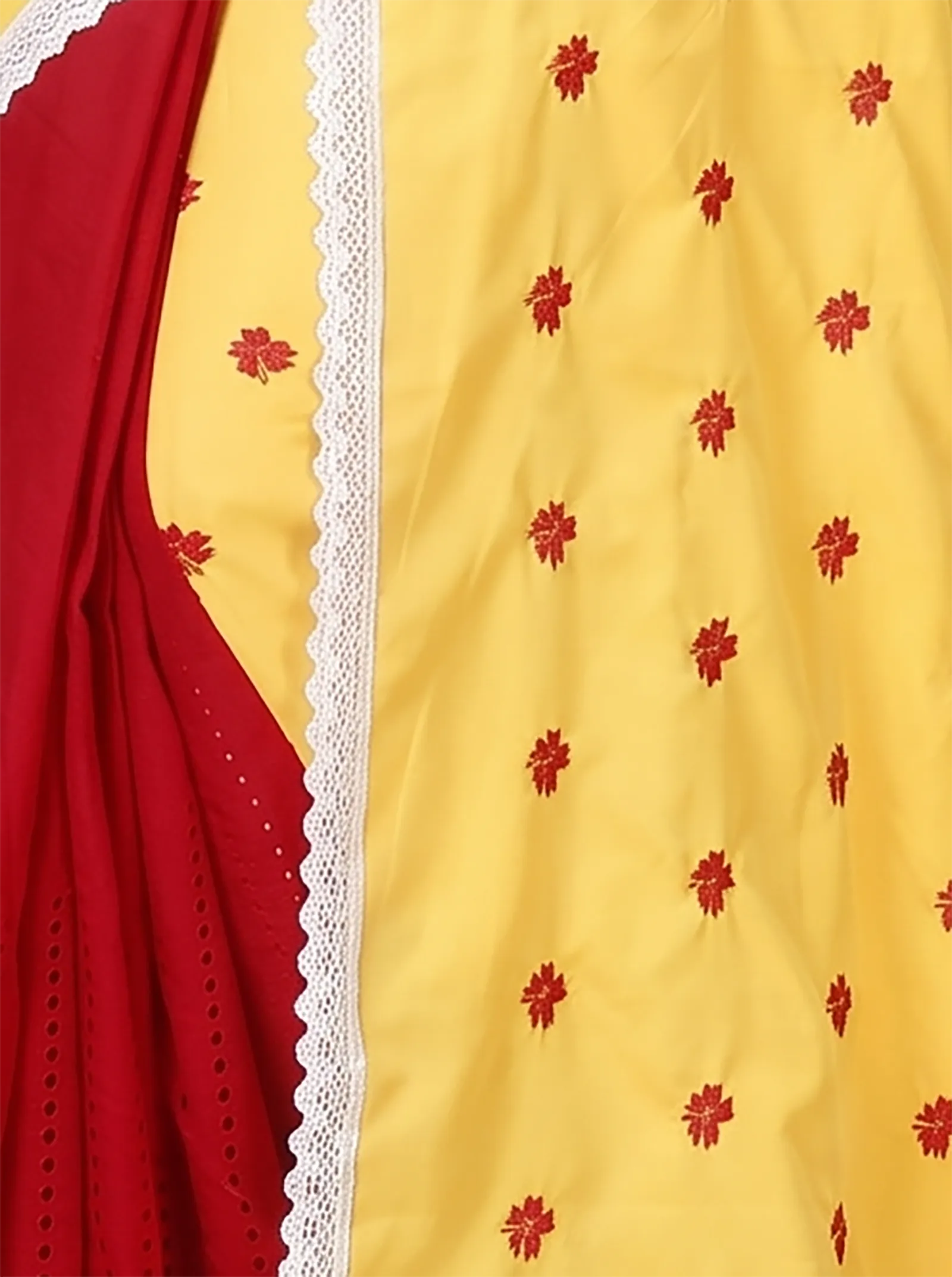 DipDiya Pure Cotton  Traditional Bengali Yellow Red Artisan Crafted LalPori Handloom Saree