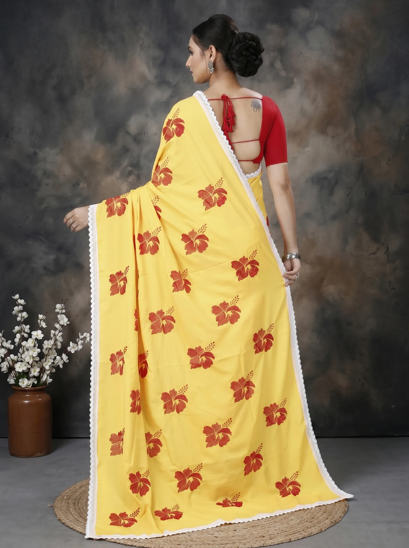 DipDiya Pure Cotton  Traditional Bengali Yellow Red Artisan Crafted Teru Handloom Saree