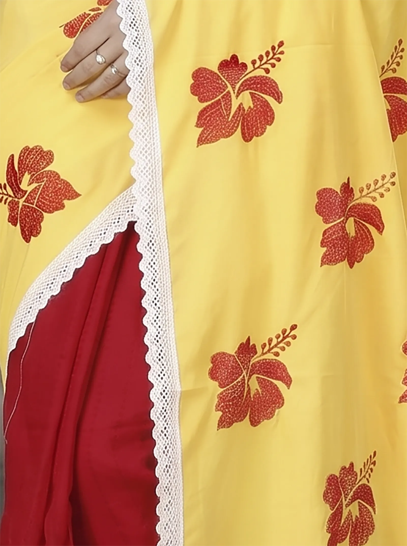 DipDiya Pure Cotton  Traditional Bengali Yellow Red Artisan Crafted Teru Handloom Saree