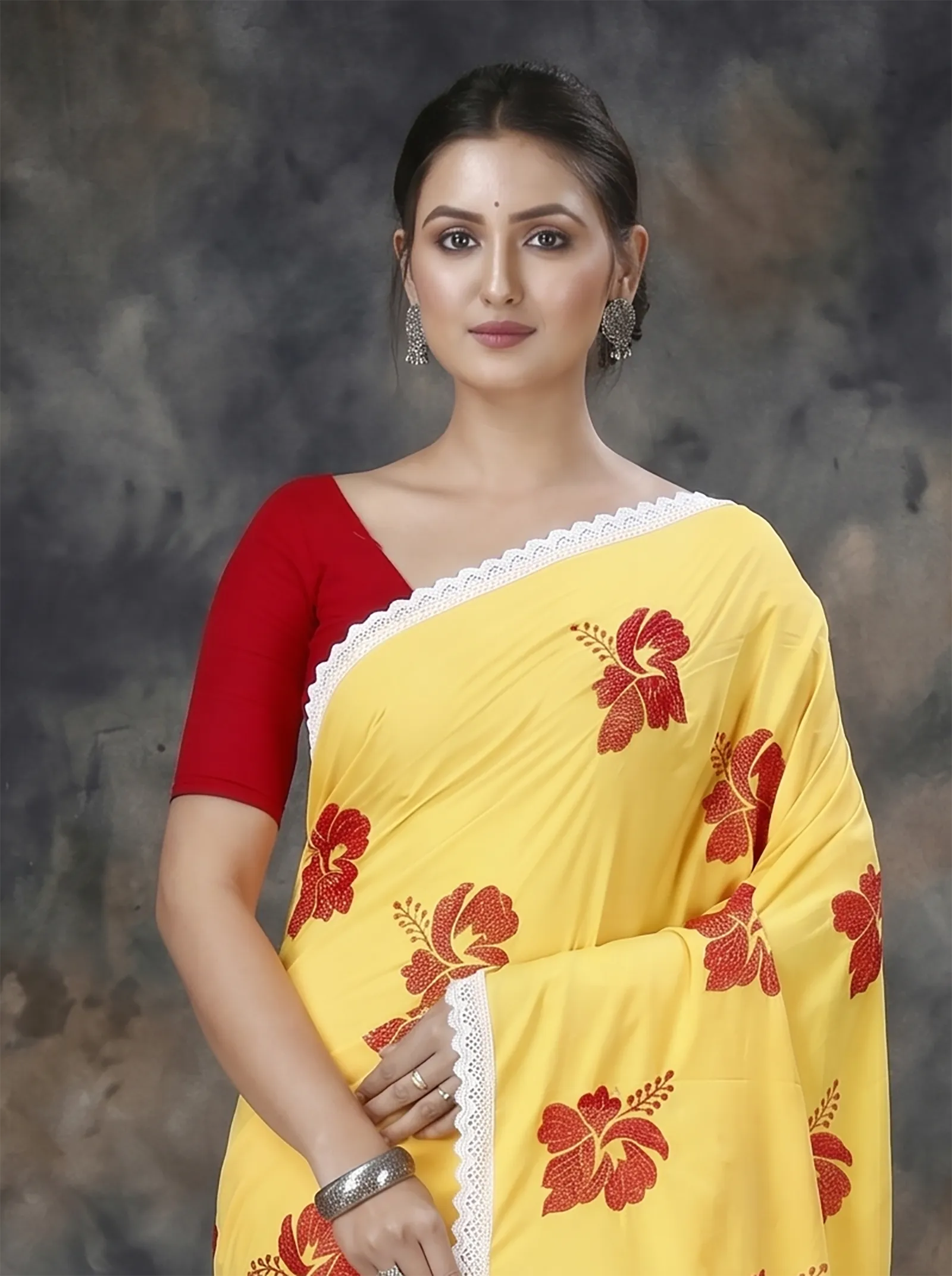 DipDiya Pure Cotton  Traditional Bengali Yellow Red Artisan Crafted Teru Handloom Saree