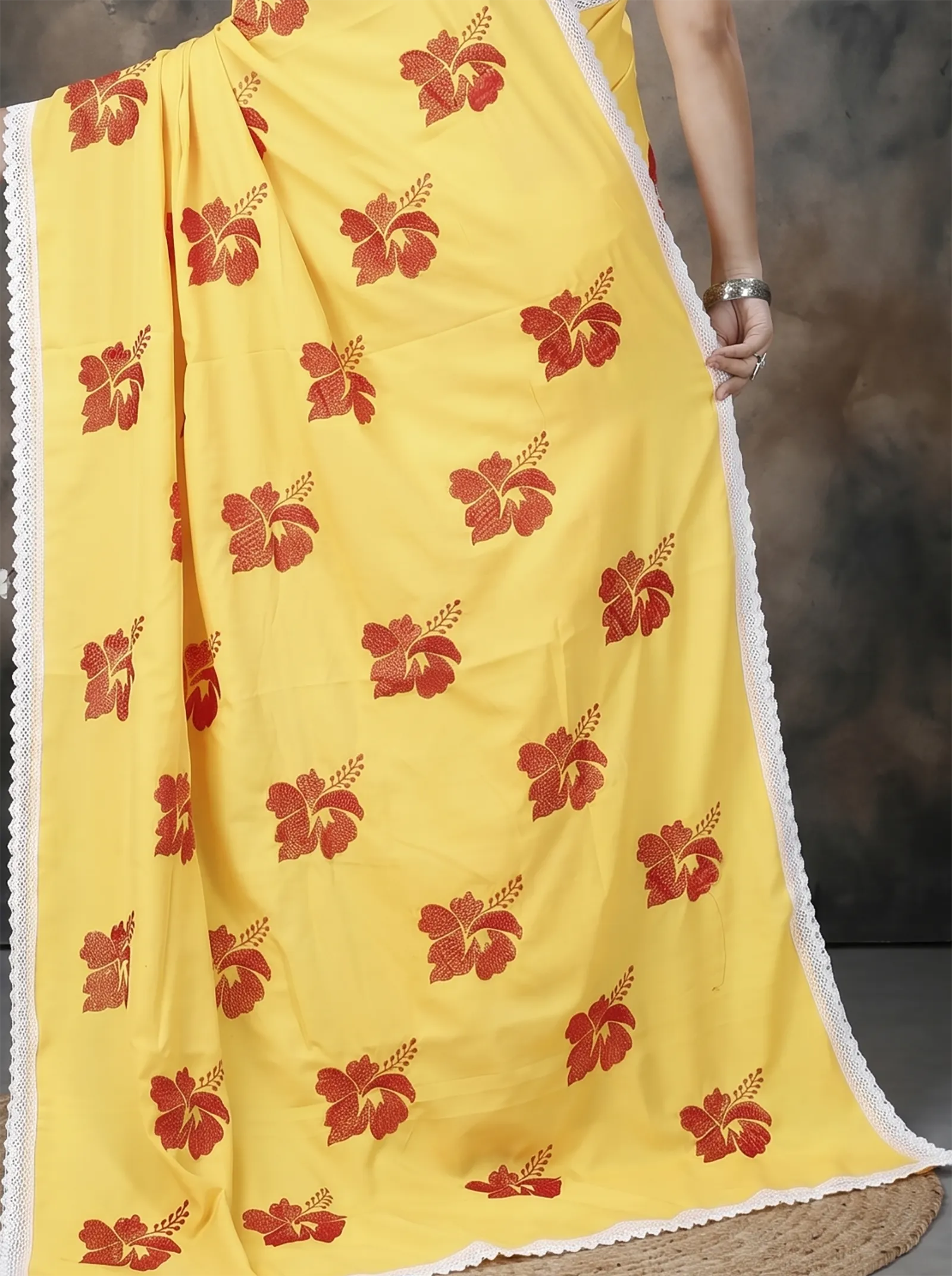 DipDiya Pure Cotton  Traditional Bengali Yellow Red Artisan Crafted Teru Handloom Saree