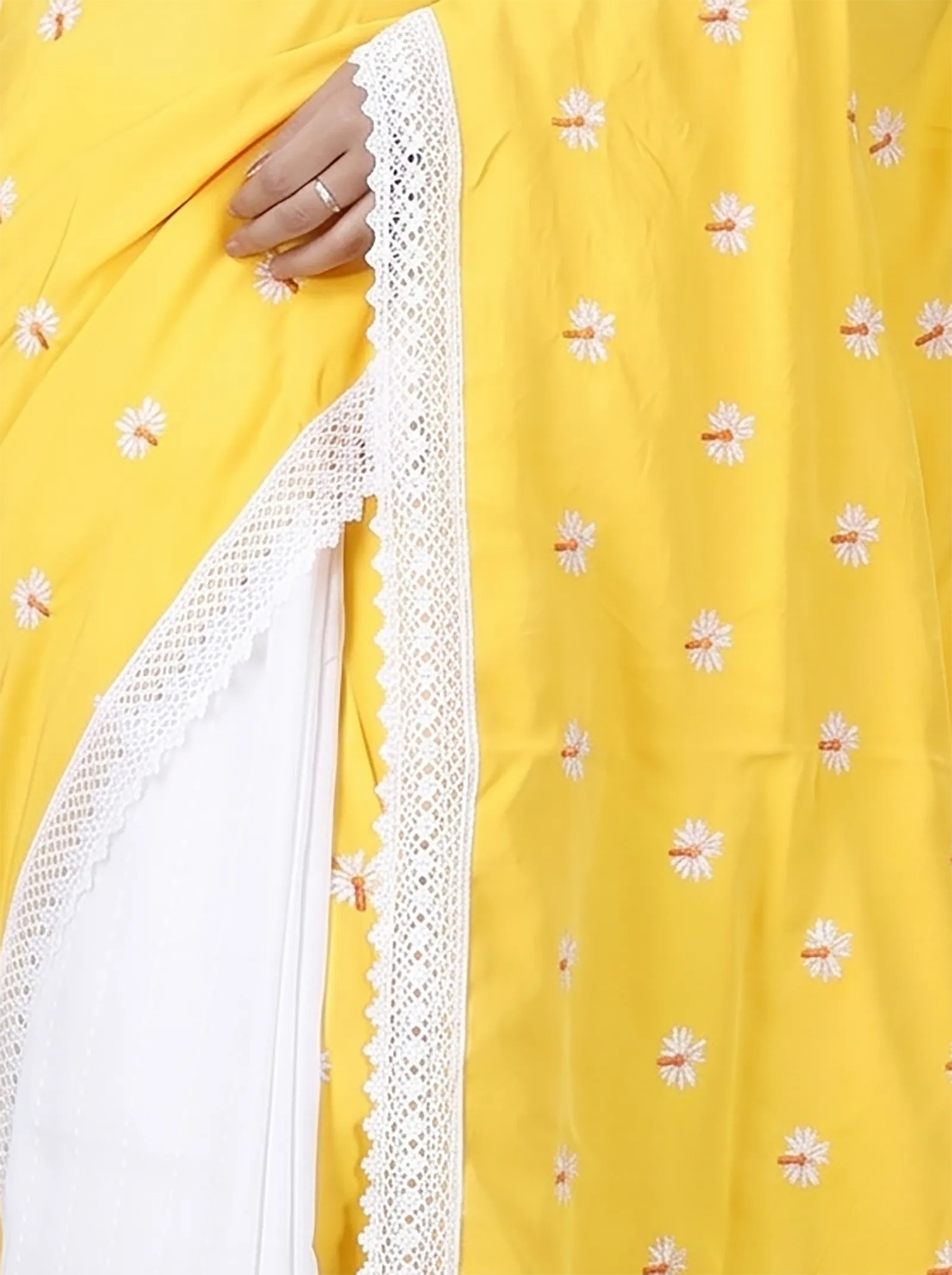 DipDiya Pure Cotton  Traditional Bengali Yellow White Artisan Crafted LalPori Handloom Saree