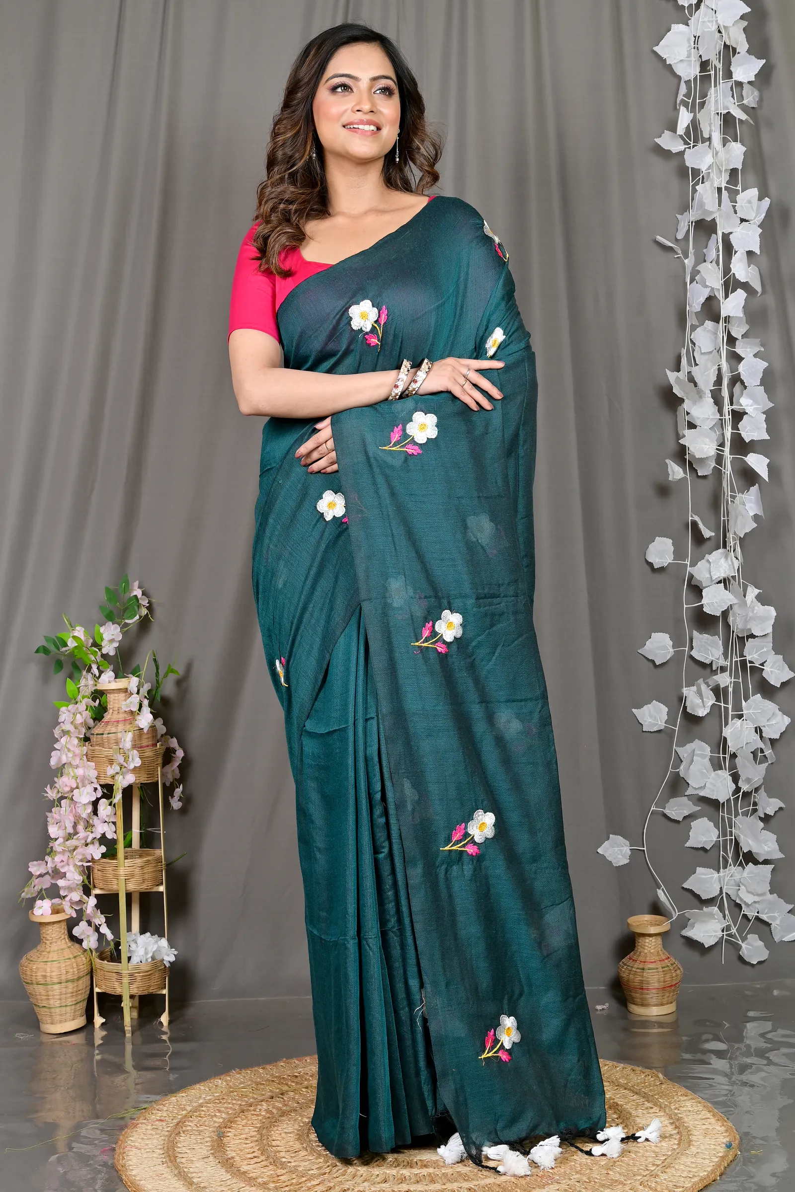 DipDiya Pure Cotton Turquoise Green Paray A Legacy Woven Embroidery Handloom sarees