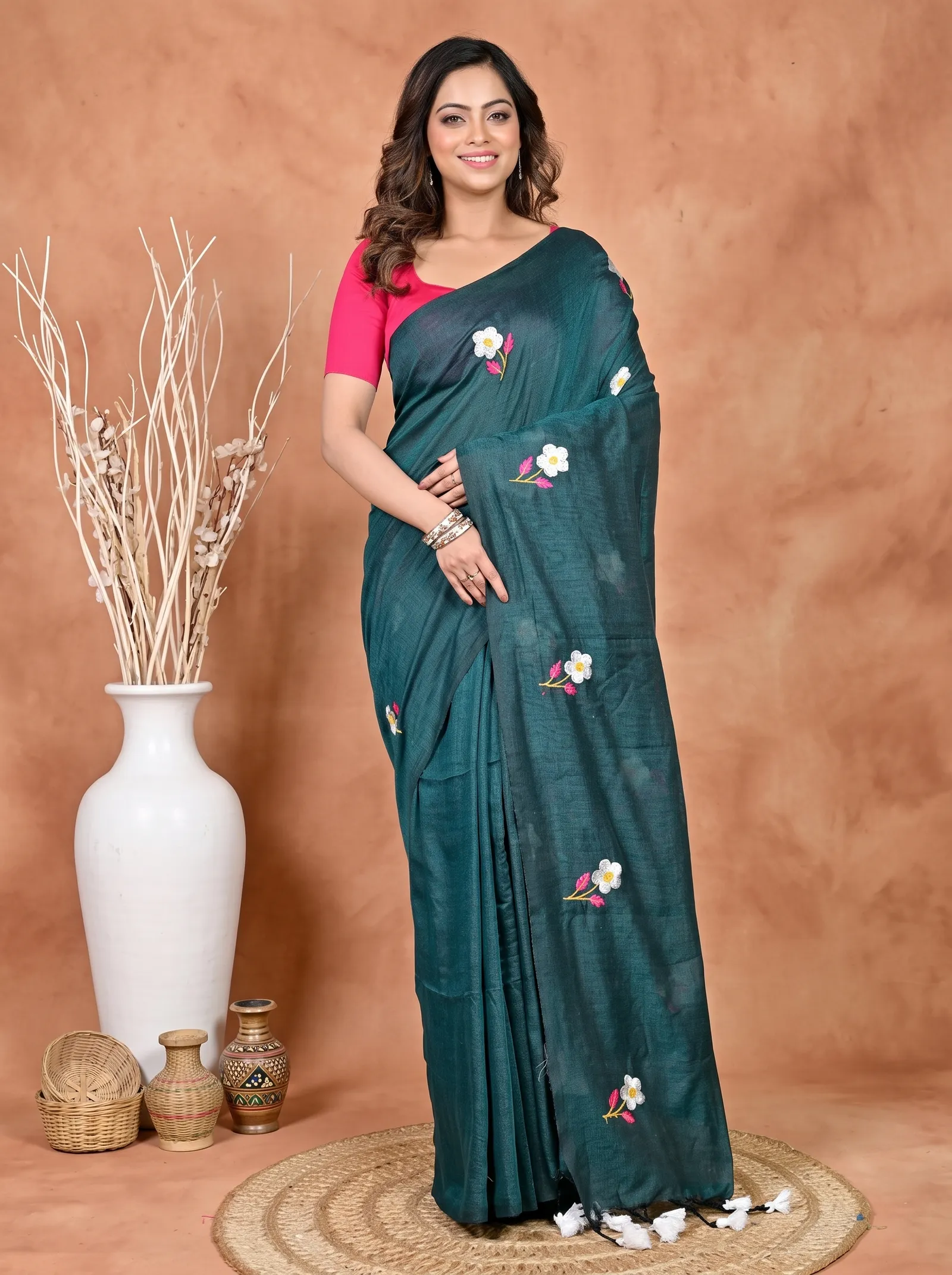 DipDiya Pure Cotton Turquoise Green Paray A Legacy Woven Embroidery Handloom sarees
