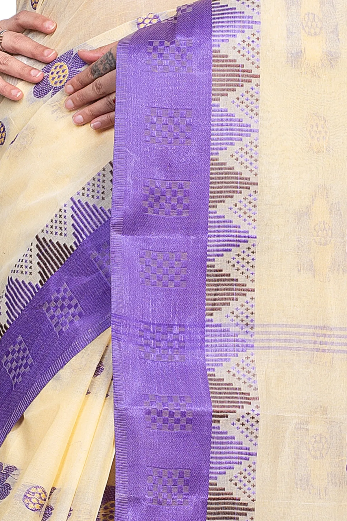 DipDiya Pure Cotton Violet Palasful Essence of Bengal Tant Sarees