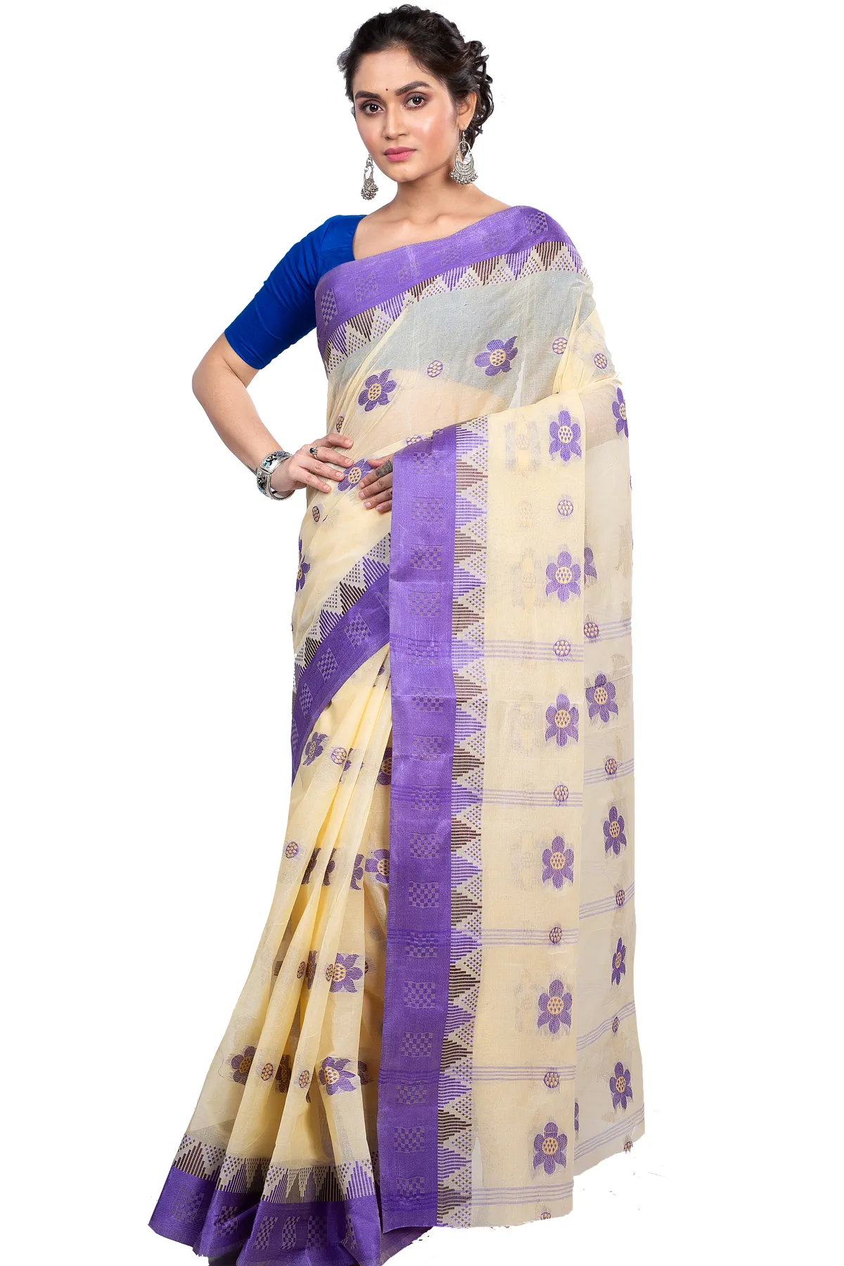 DipDiya Pure Cotton Violet Palasful Essence of Bengal Tant Sarees