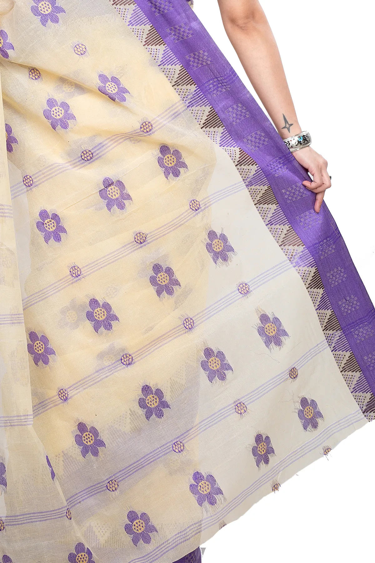 DipDiya Pure Cotton Violet Palasful Essence of Bengal Tant Sarees