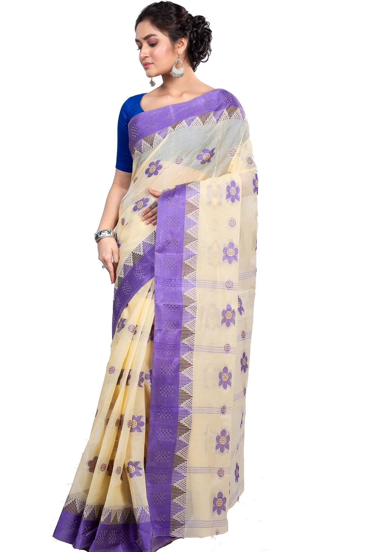DipDiya Pure Cotton Violet Palasful Essence of Bengal Tant Sarees