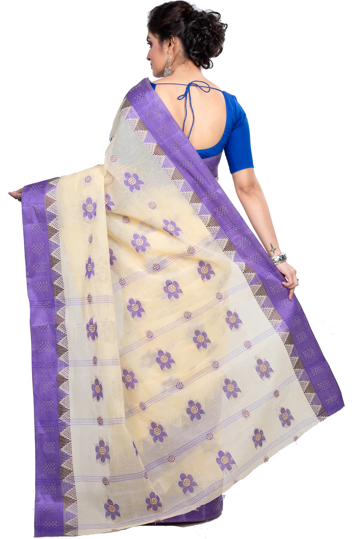 DipDiya Pure Cotton Violet Palasful Essence of Bengal Tant Sarees