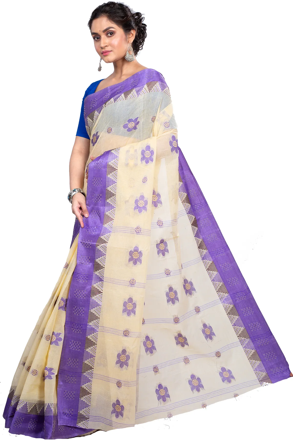 DipDiya Pure Cotton Violet Palasful Essence of Bengal Tant Sarees