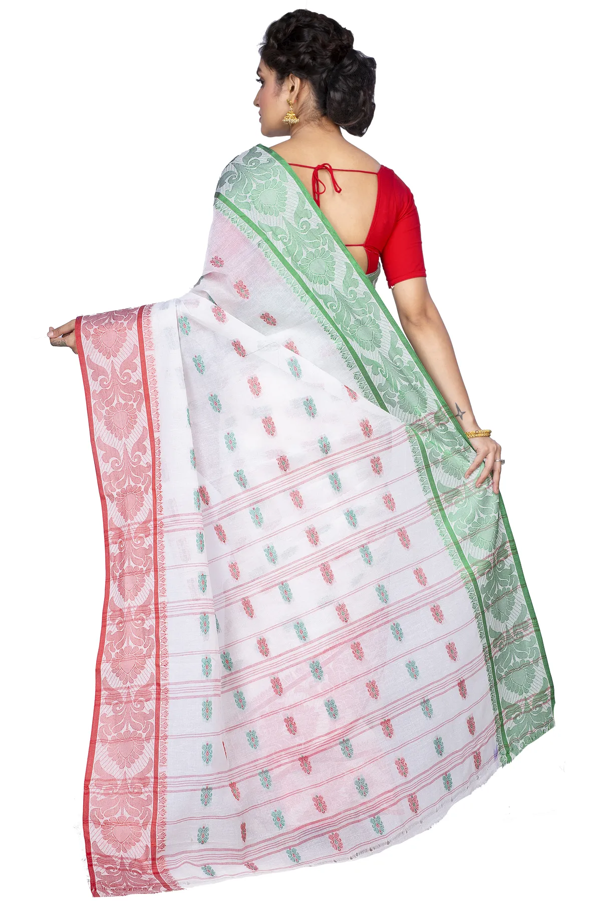 DipDiya Pure Cotton White Akriti Rooted in Bengal Tant Sarees
