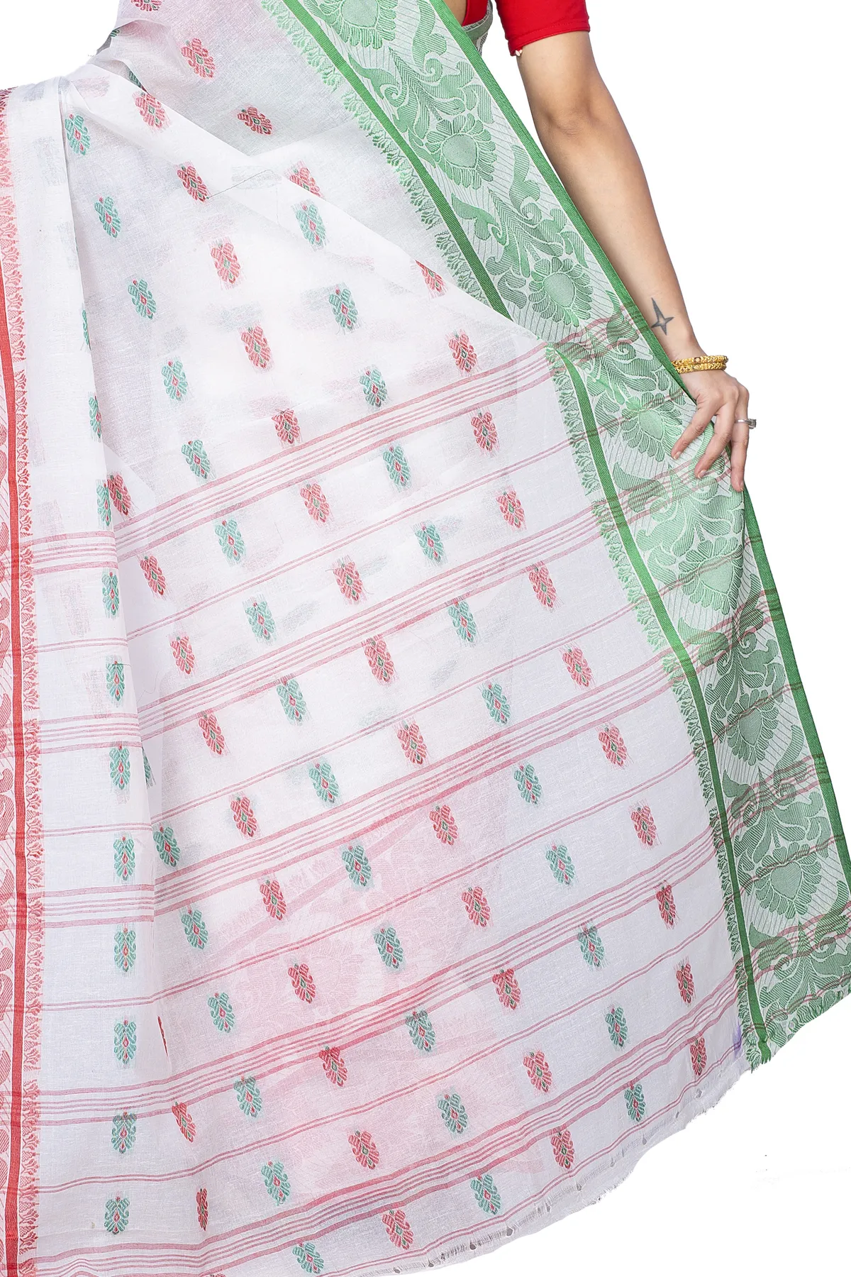 DipDiya Pure Cotton White Akriti Rooted in Bengal Tant Sarees