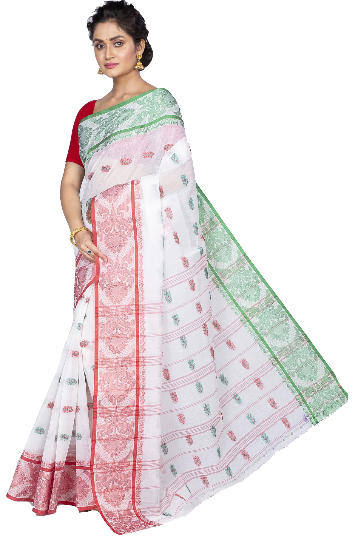 DipDiya Pure Cotton White Akriti Rooted in Bengal Tant Sarees