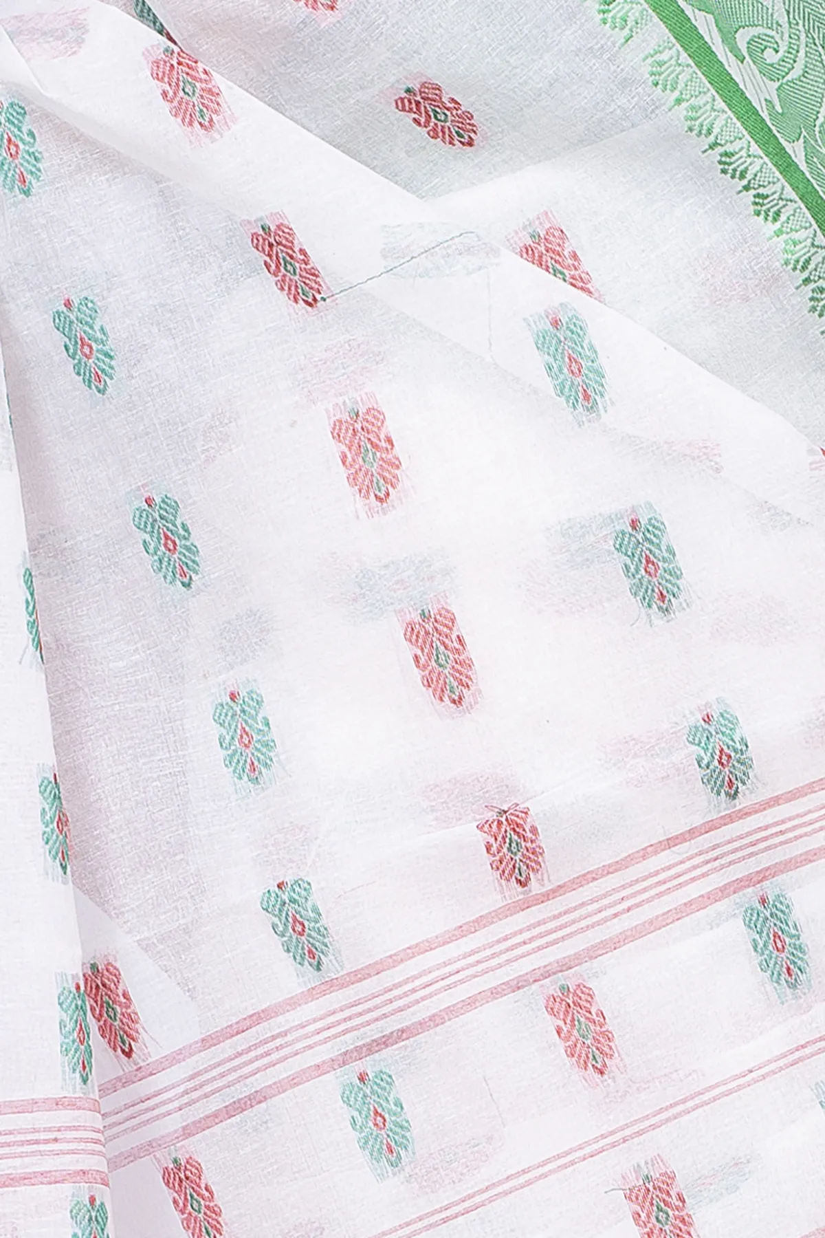 DipDiya Pure Cotton White Akriti Rooted in Bengal Tant Sarees