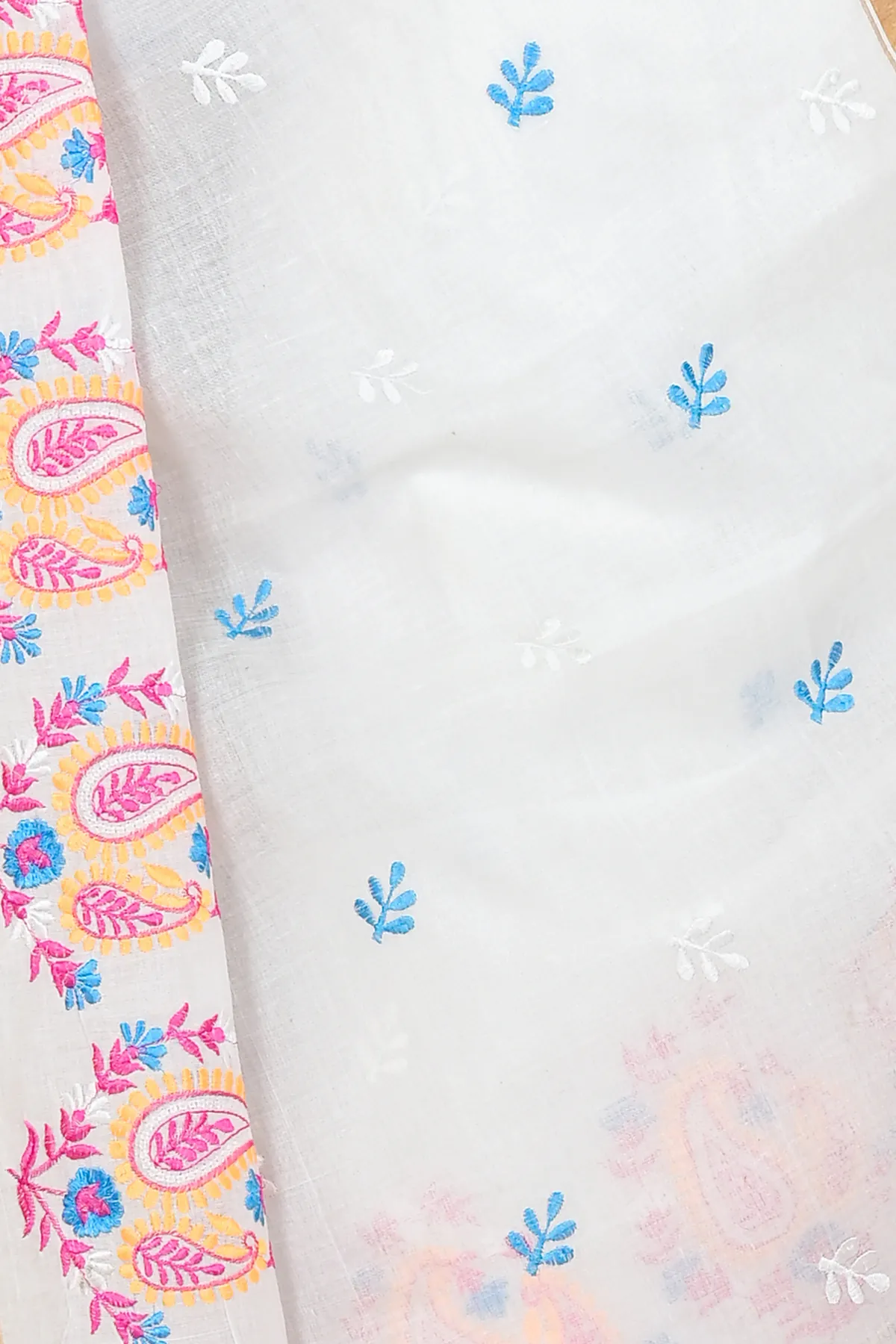 DipDiya Pure Cotton White Askiti Bengal’s Tradition Embroidery Tant Sarees