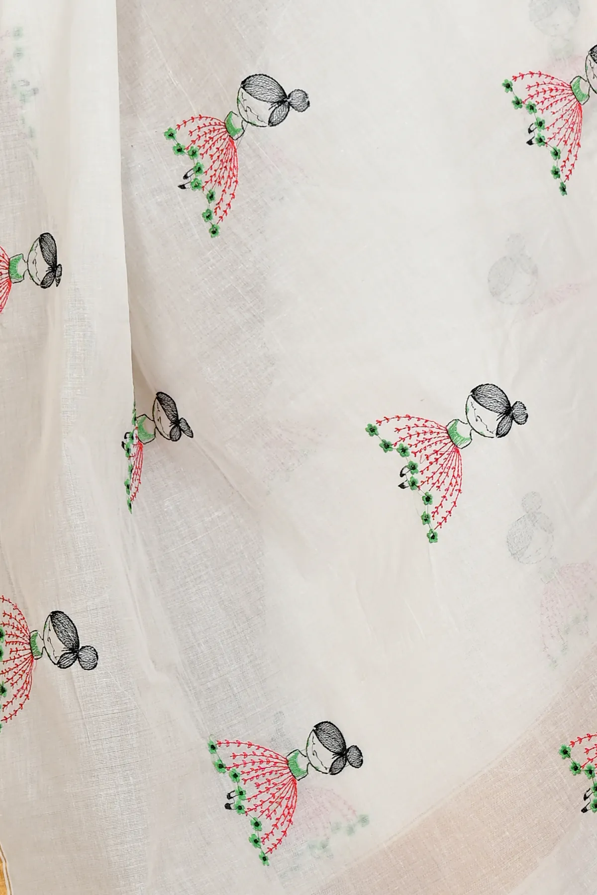 DipDiya Pure Cotton White Askiti Crafted by Artisans Embroidery Tant Sarees