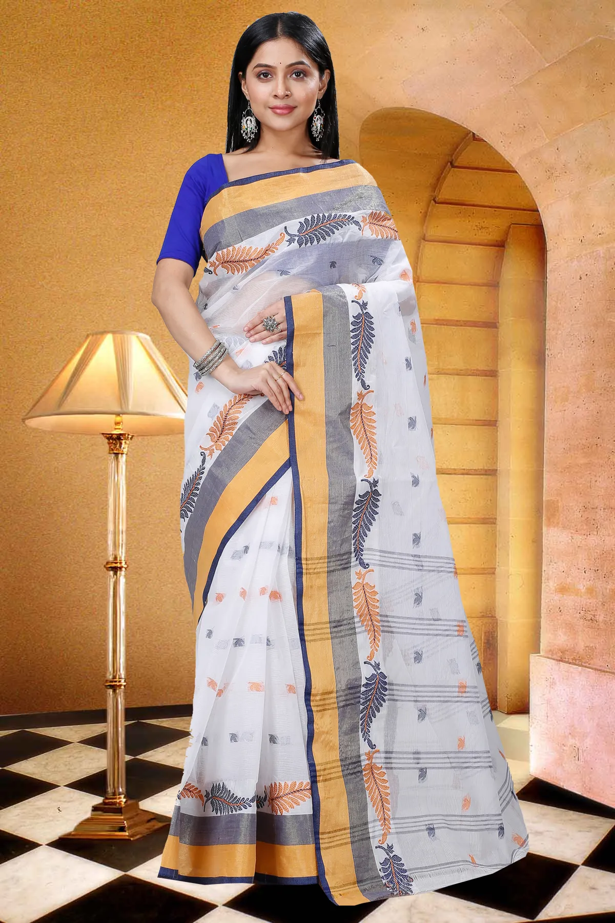 DipDiya Pure Cotton White Black Nera Woven by Hand Tant Sarees