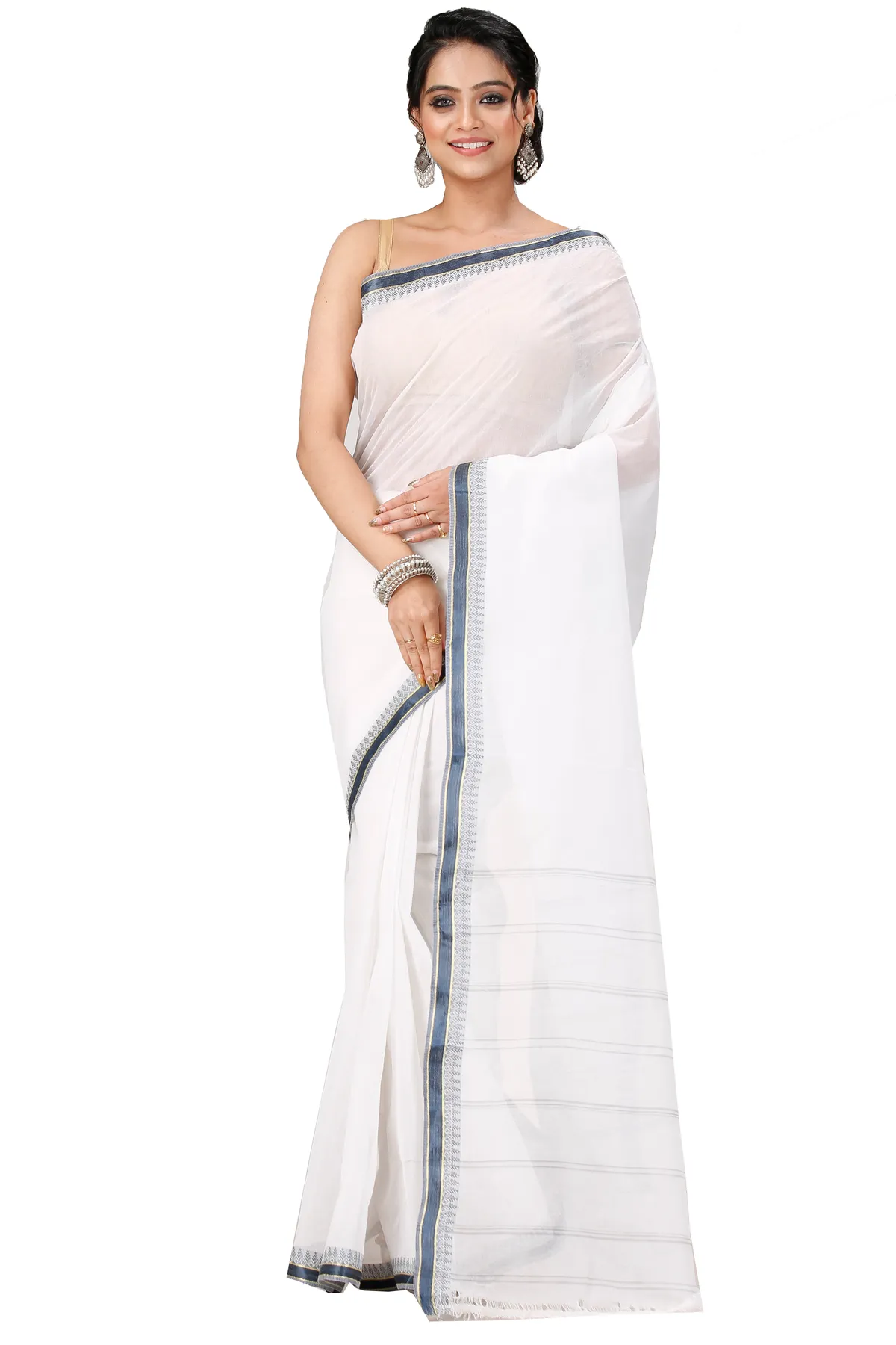 DipDiya Pure Cotton White Black Subra Woven with Love Tant Sarees