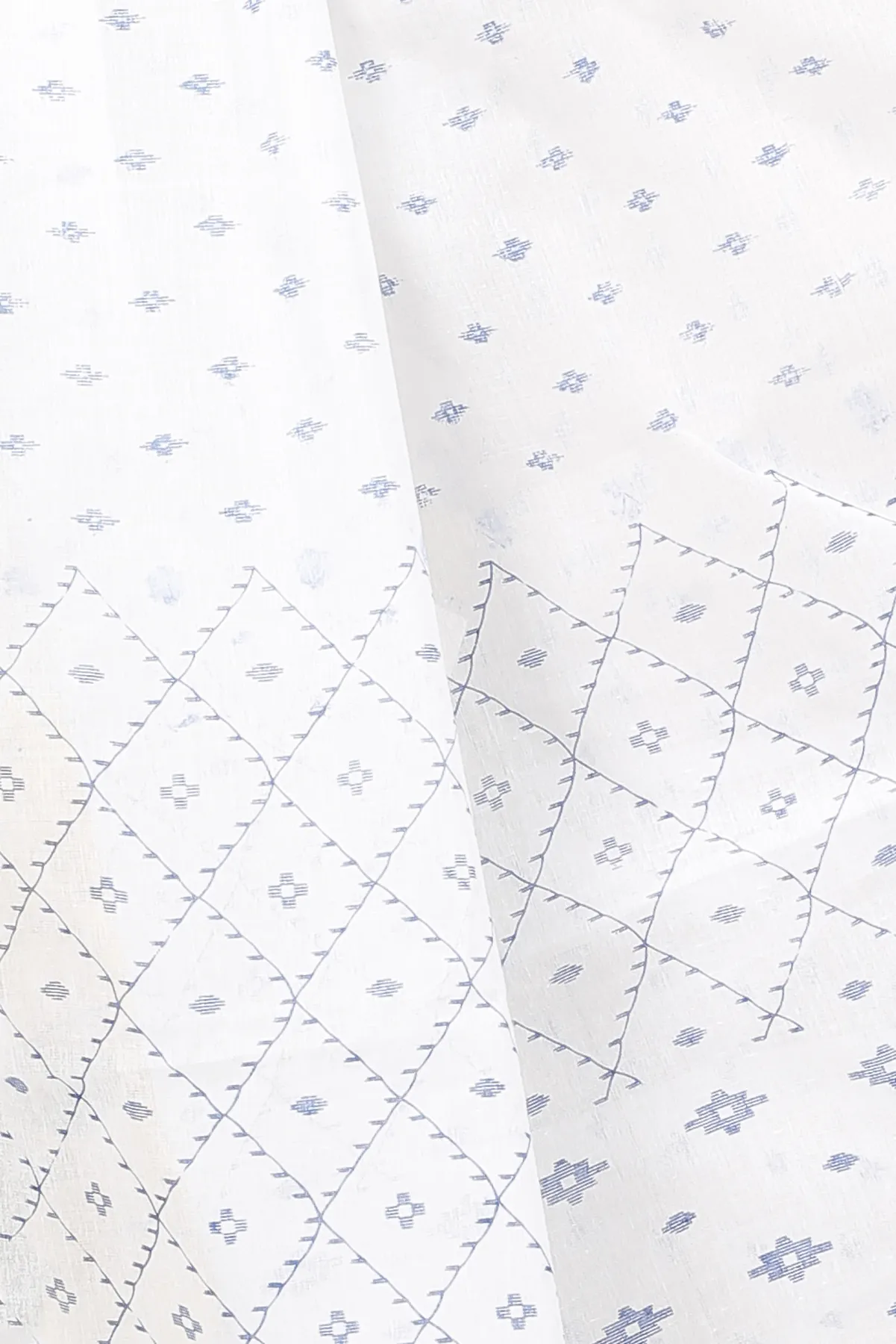 DipDiya Pure Cotton White Blue Ekant Print Crafted by Artisans Printed Tant Sarees