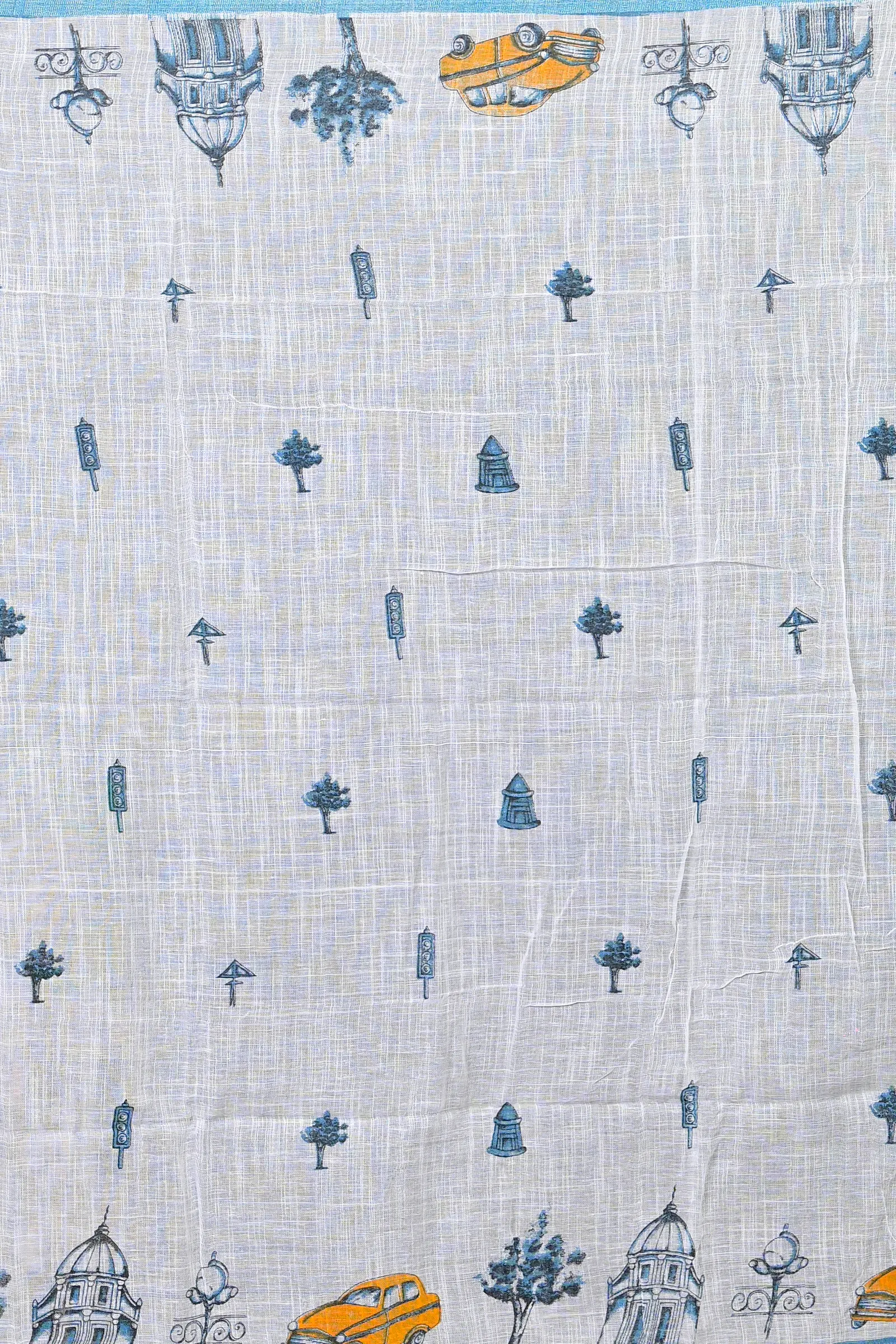 DipDiya Pure Cotton White Blue Soher Handloom Heritage Printed Handloom Sarees