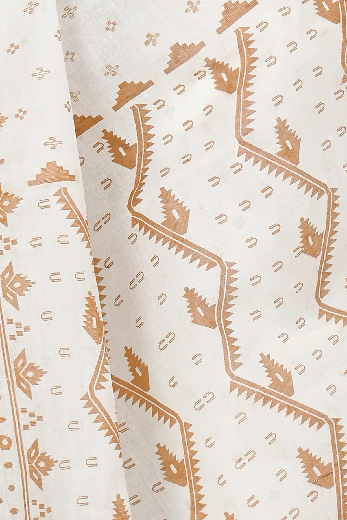 DipDiya Pure Cotton White Brown Ekta Print Classic Bengali Printed Tant Sarees