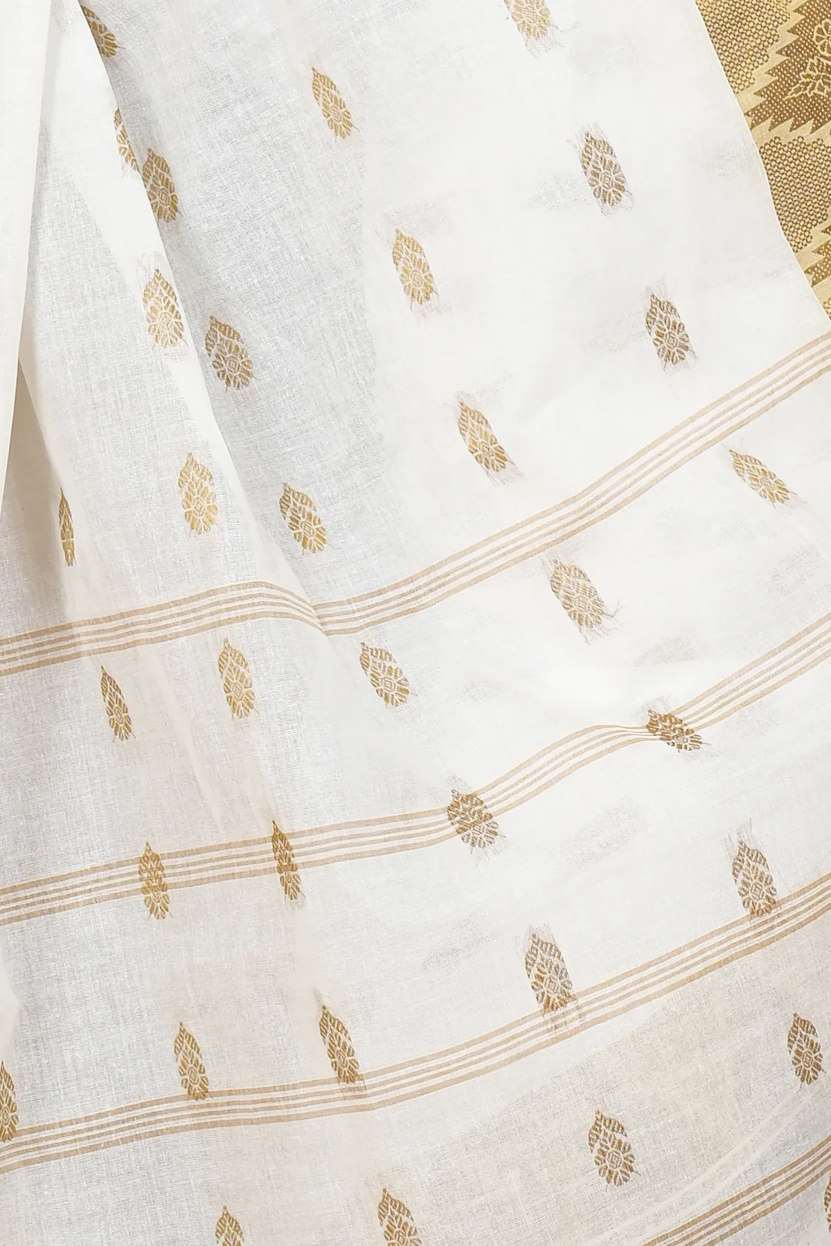 DipDiya Pure Cotton White Brown Sadasob Handloom Heritage Tant Sarees