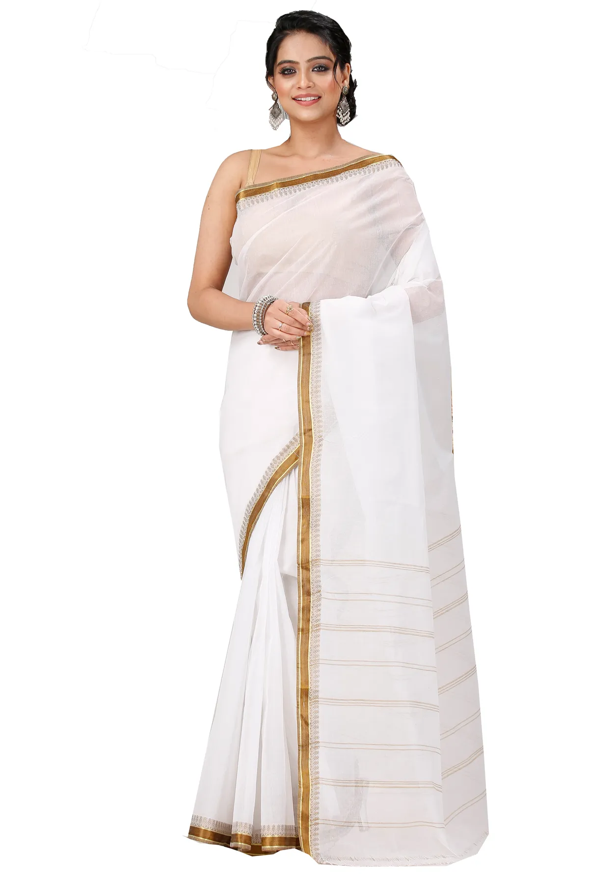DipDiya Pure Cotton White Brown Subra Woven by Hand Tant Sarees