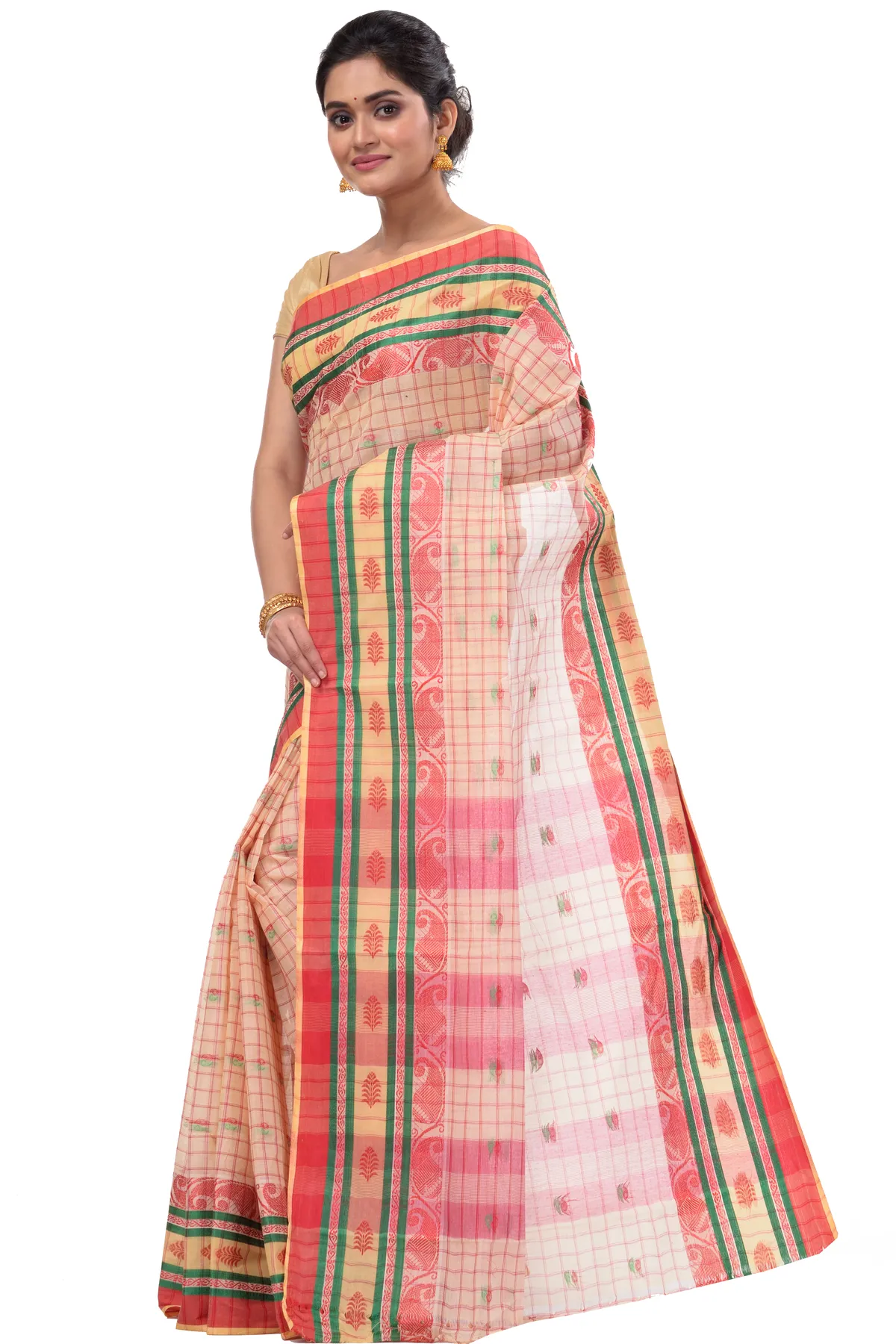 DipDiya Pure Cotton White ChakButi Pure Bengali Grace Tant Sarees