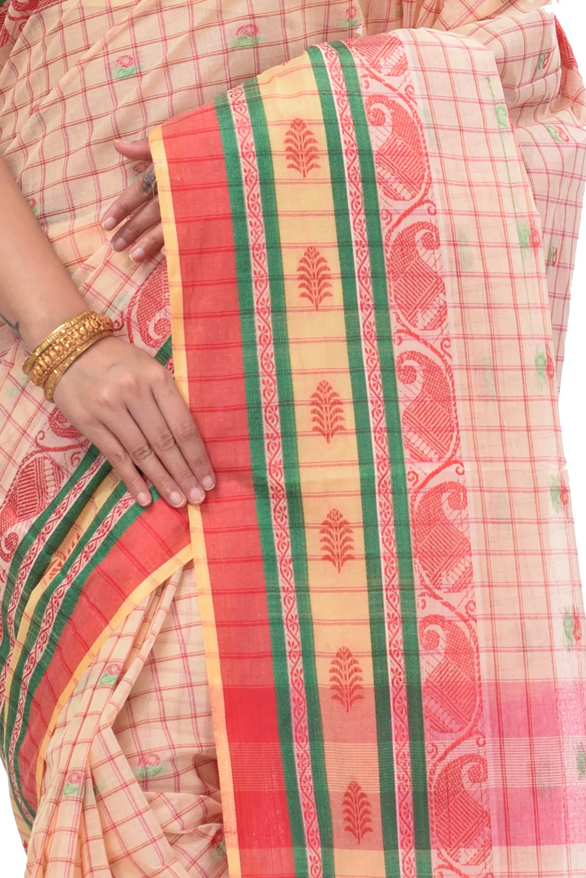 DipDiya Pure Cotton White ChakButi Pure Bengali Grace Tant Sarees