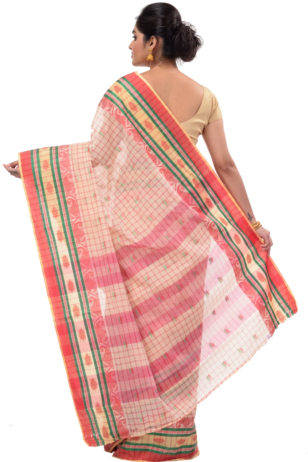 DipDiya Pure Cotton White ChakButi Pure Bengali Grace Tant Sarees