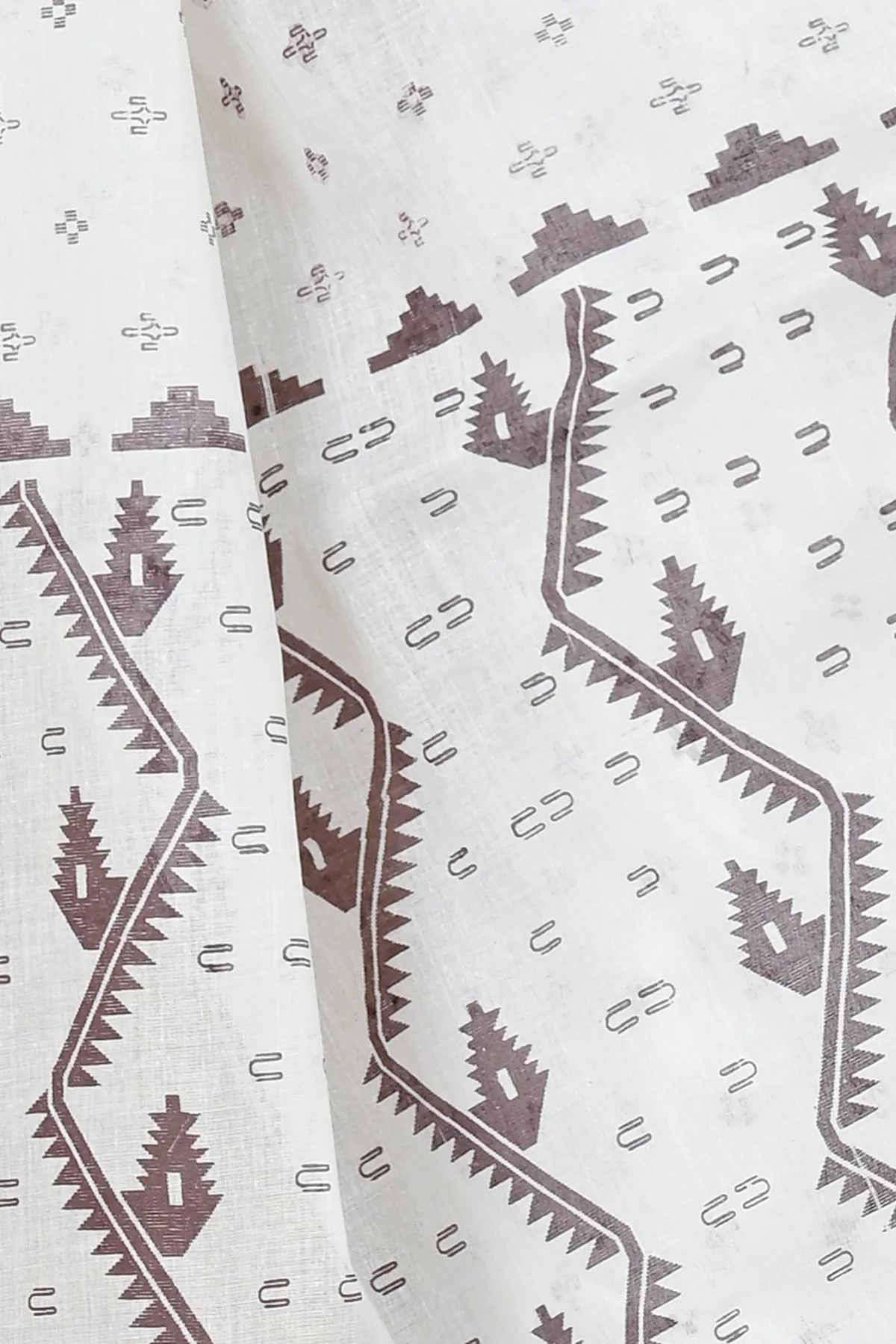 DipDiya Pure Cotton White Dark Brown Ekta Print Bengali Heritage Printed Tant Sarees