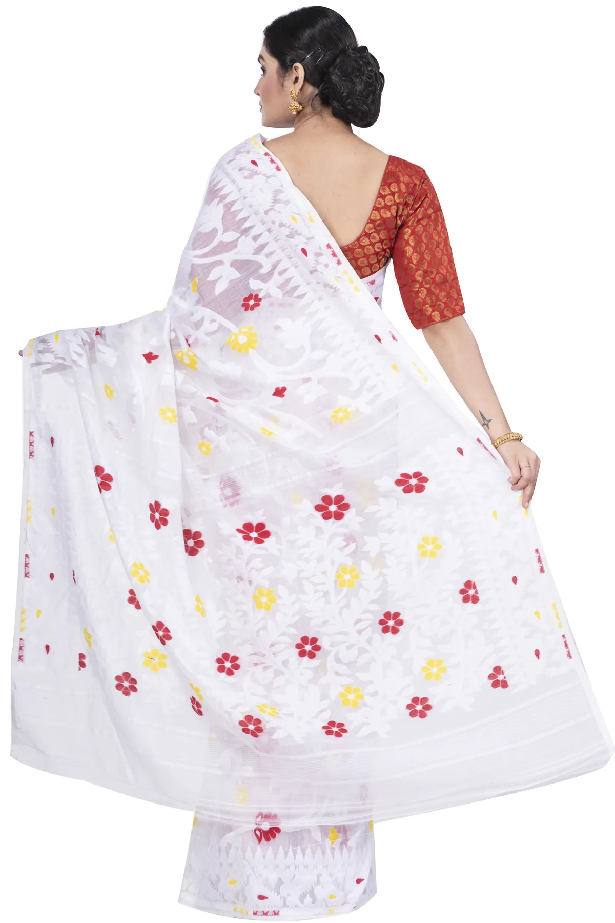 DipDiya Pure Cotton White Fulpori  Jamd Essence of Bengal Jamdani Sarees