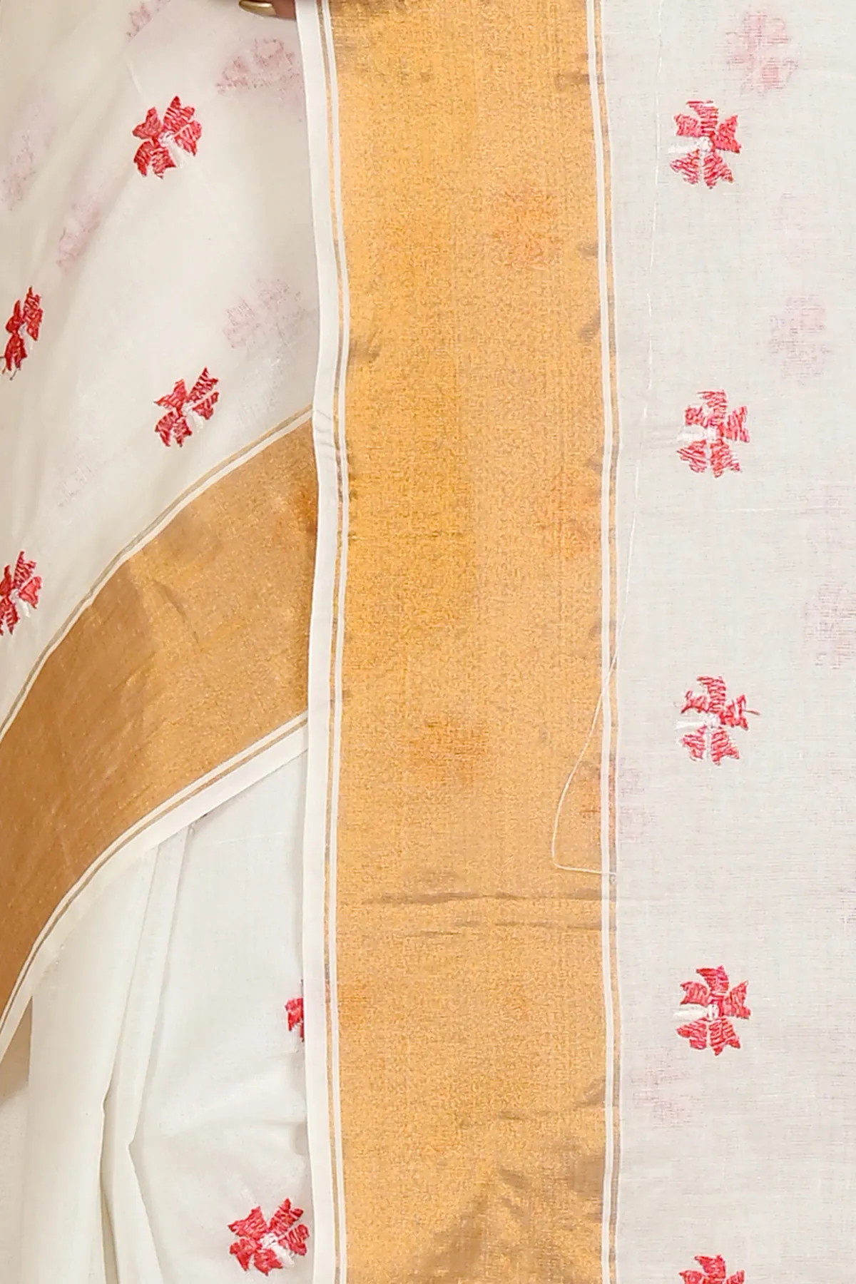 DipDiya Pure Cotton White Glold Leome Tradition in Every Thread Embroidery Tant Sarees