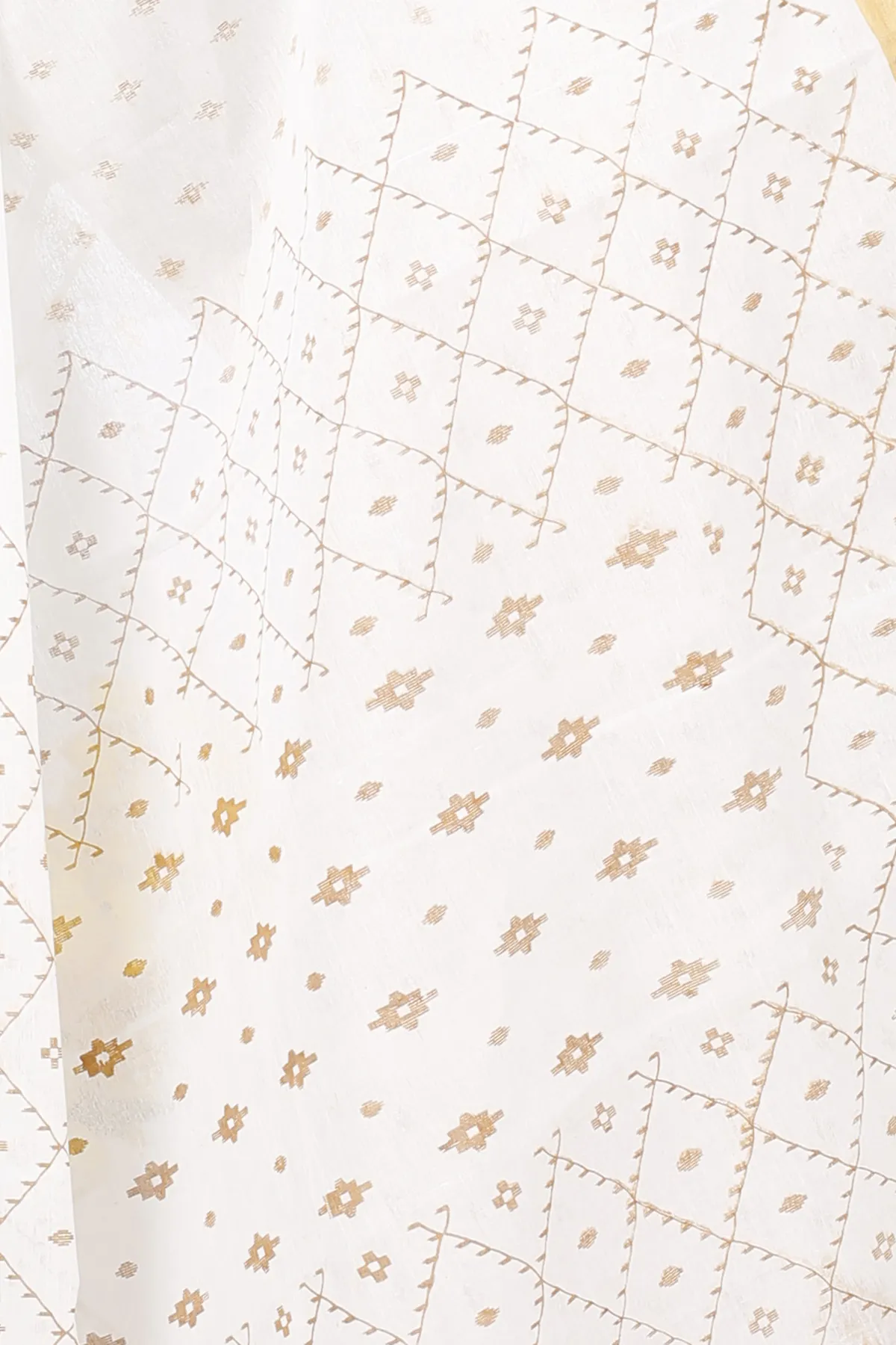 DipDiya Pure Cotton White Gold Ekant Print Bengali Heritage Printed Tant Sarees