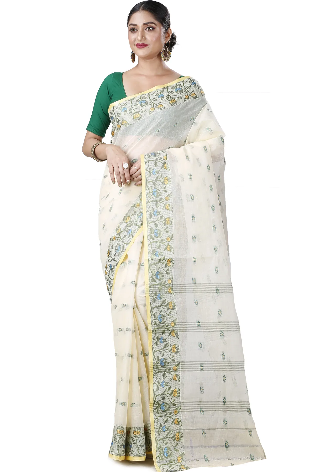 DipDiya Pure Cotton White Gopika Elegant by Tradition Tant Sarees