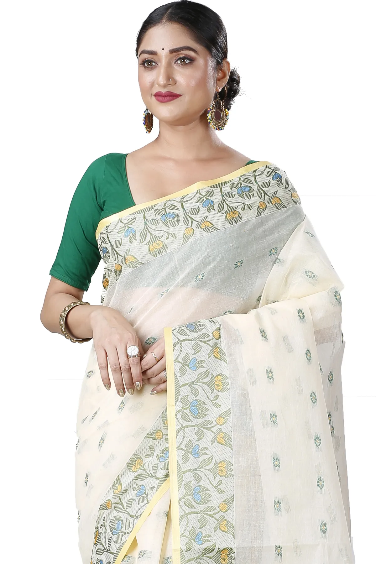 DipDiya Pure Cotton White Gopika Elegant by Tradition Tant Sarees