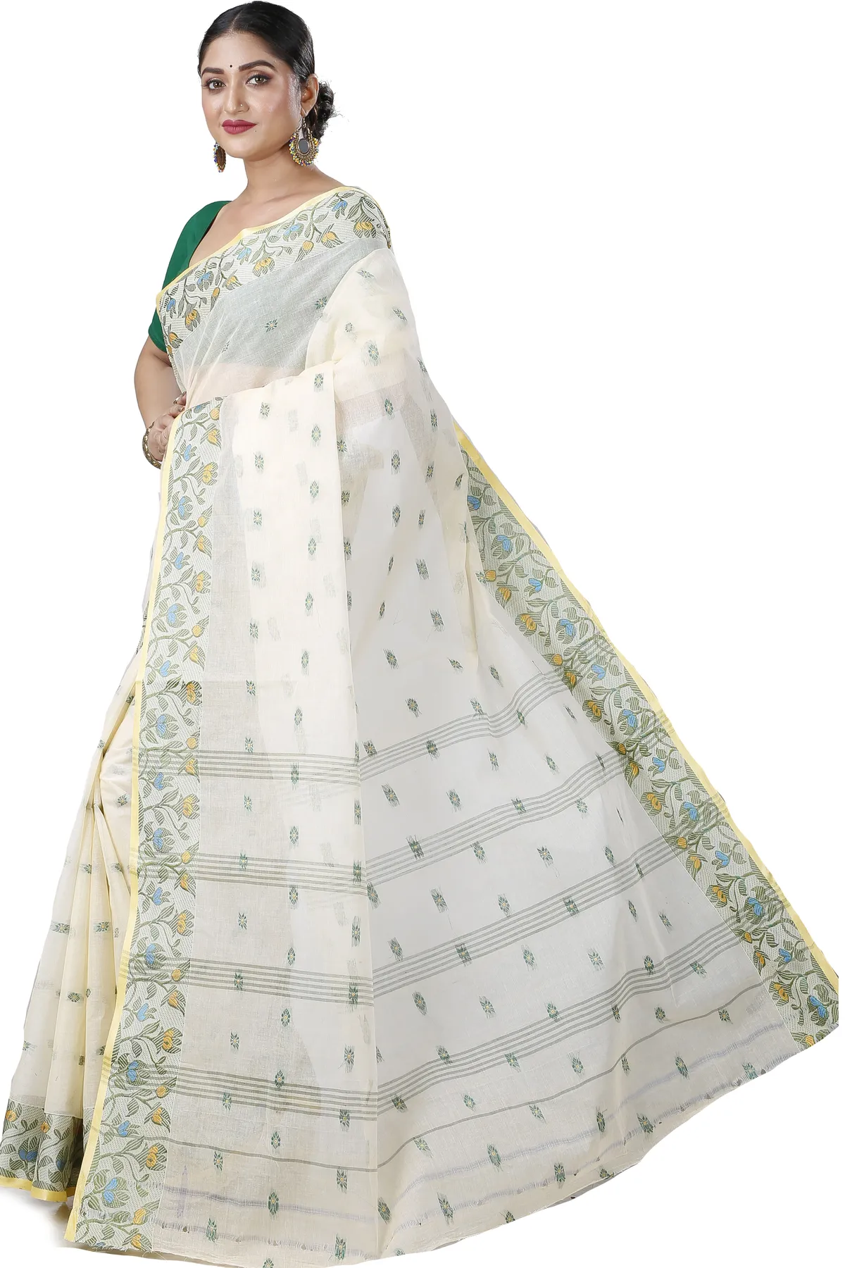 DipDiya Pure Cotton White Gopika Elegant by Tradition Tant Sarees